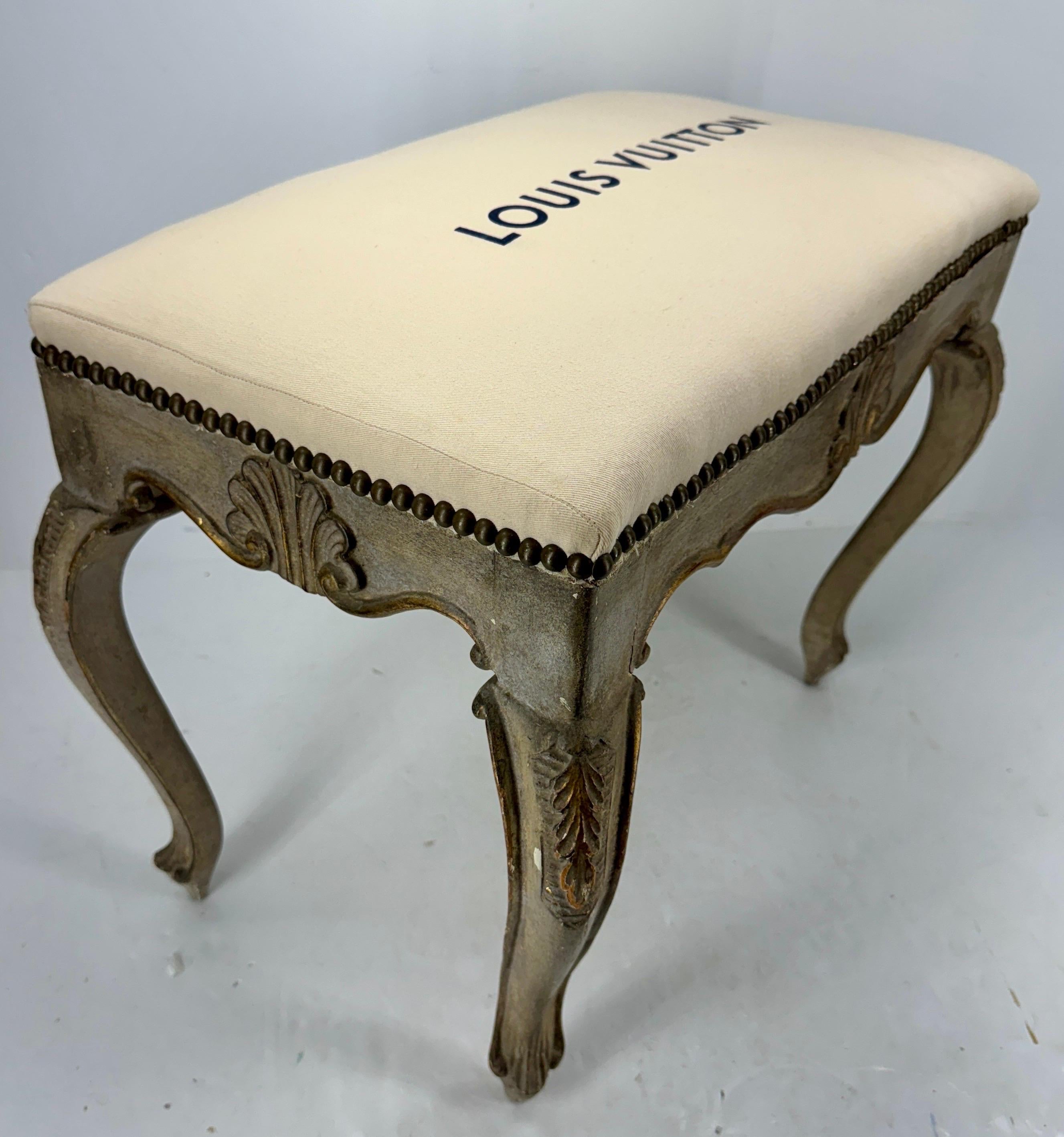 French Rococo Style Louis Vuitton Upholstered Bench with Rocaille For Sale 5