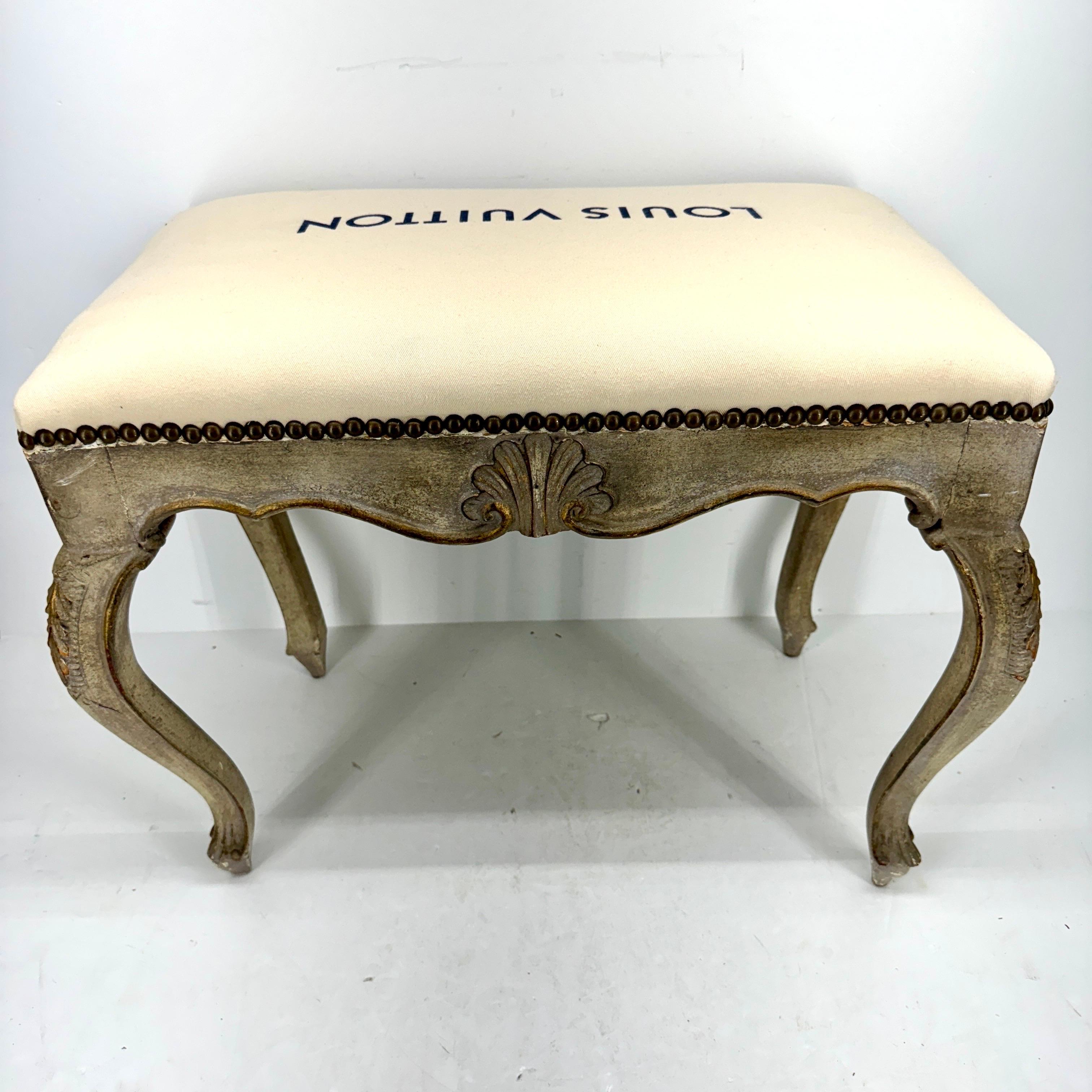 French Rococo Style Louis Vuitton Upholstered Bench with Rocaille For Sale 6
