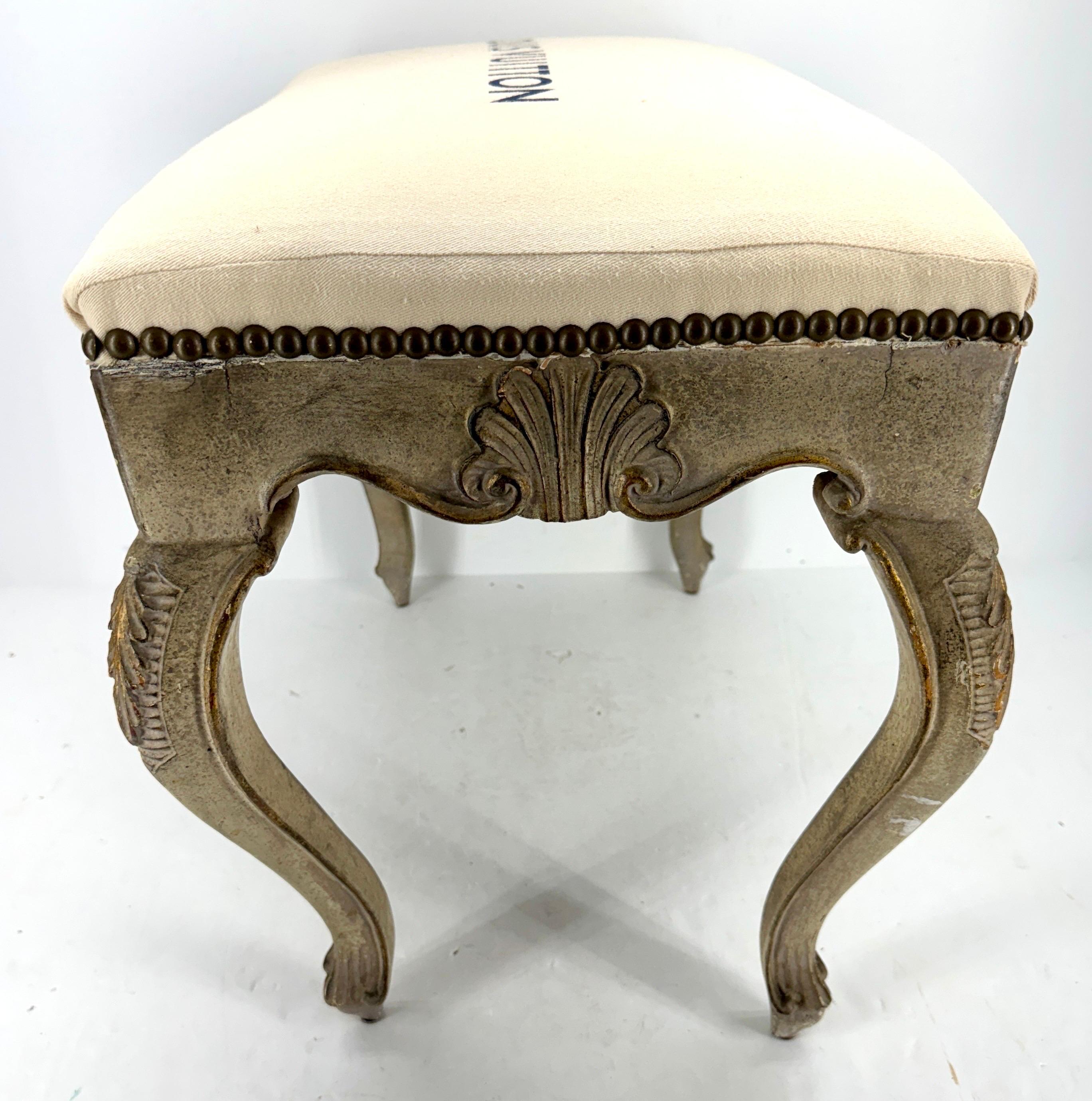 French Rococo Style Louis Vuitton Upholstered Bench with Rocaille For Sale 8