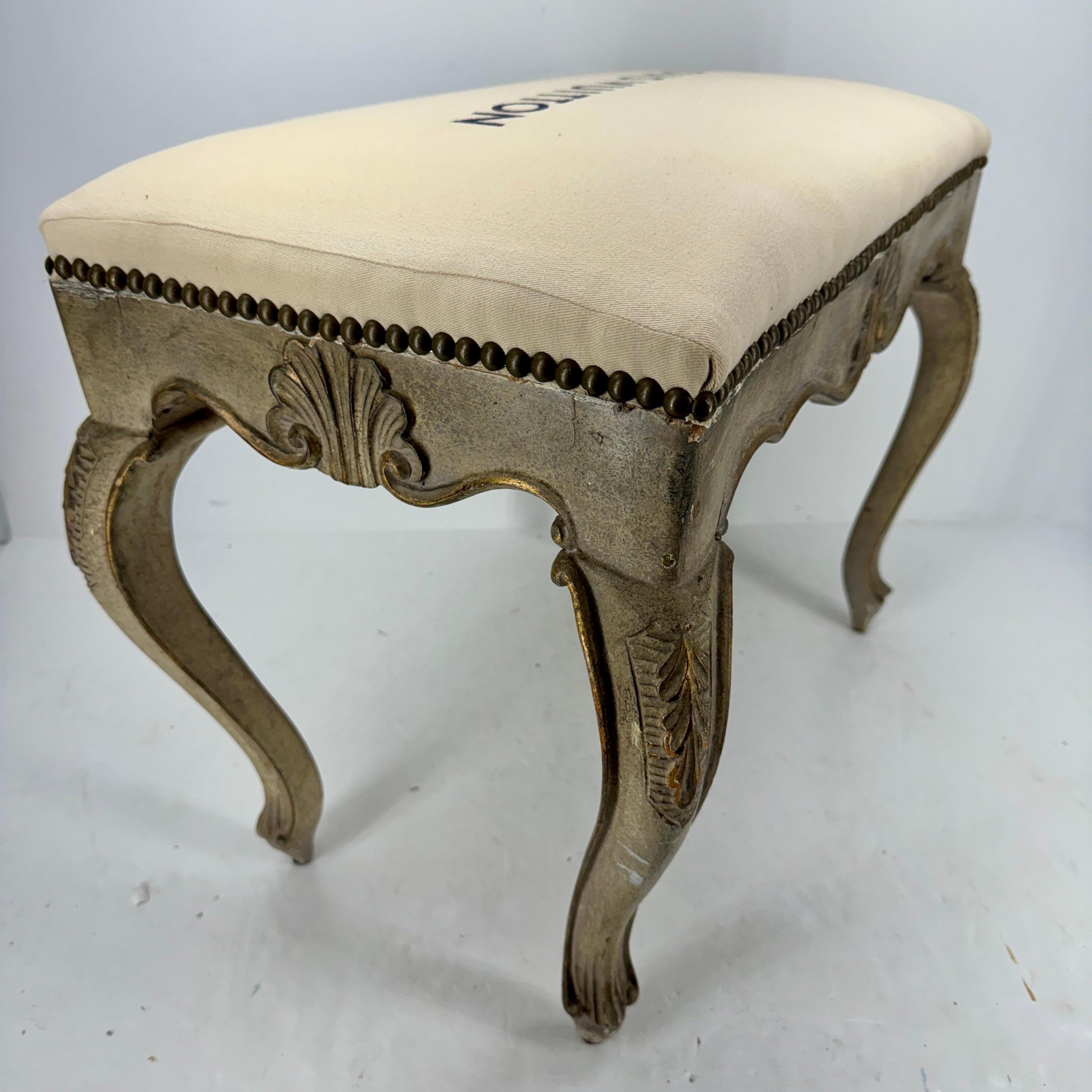 French Rococo Style Louis Vuitton Upholstered Bench with Rocaille For Sale 9