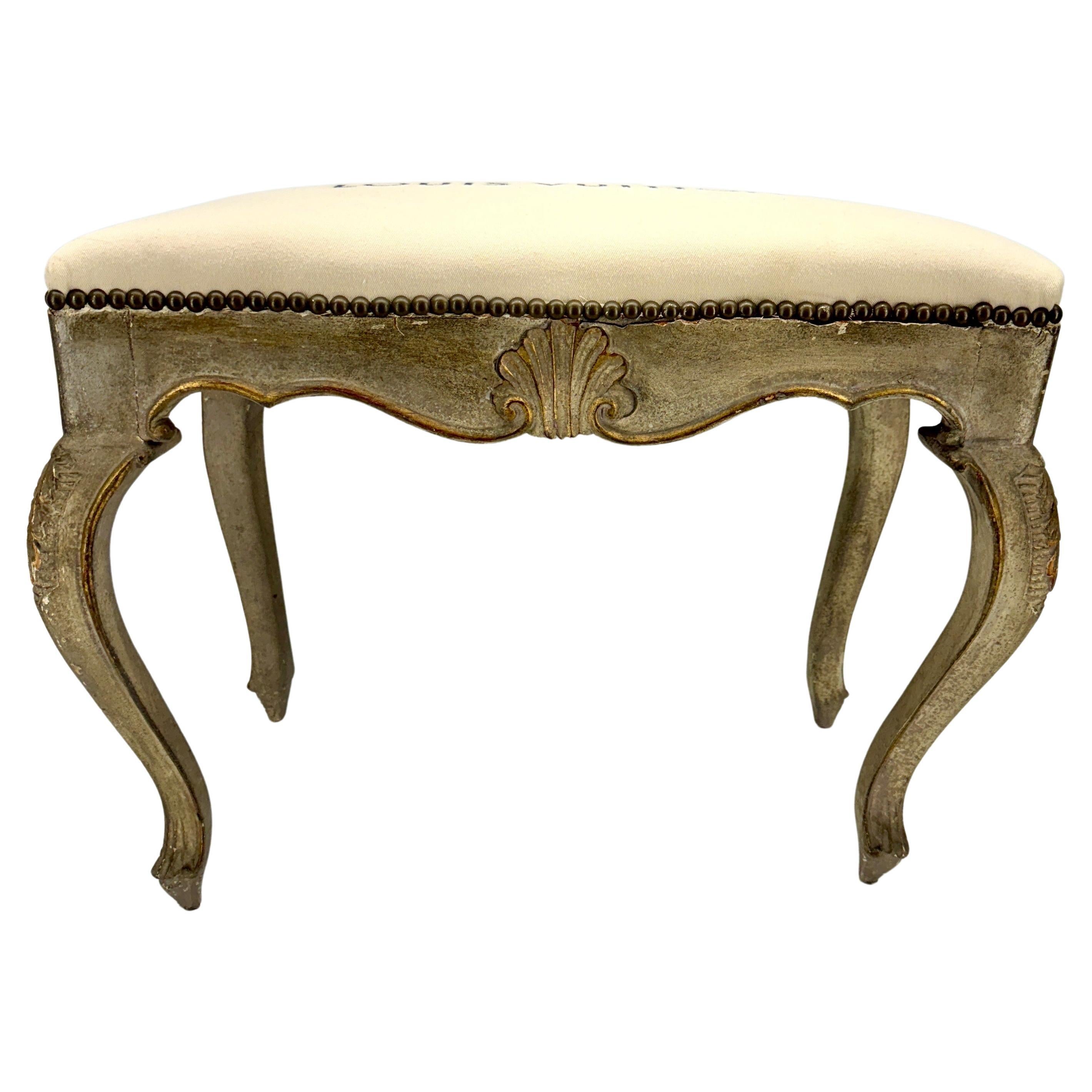 Woodwork French Rococo Style Louis Vuitton Upholstered Bench with Rocaille For Sale