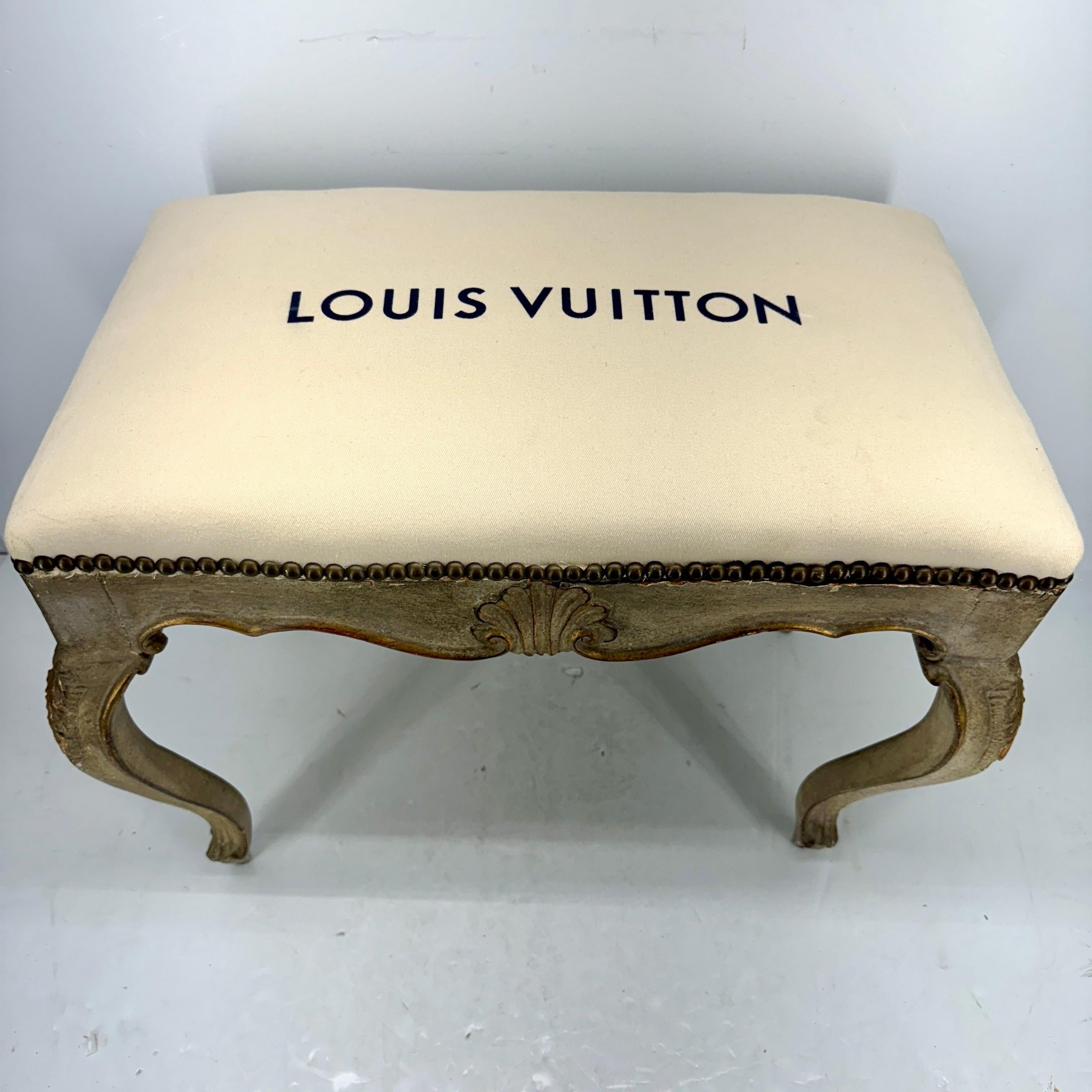 Woodwork French Rococo Style Louis Vuitton Upholstered Bench with Rocaille For Sale