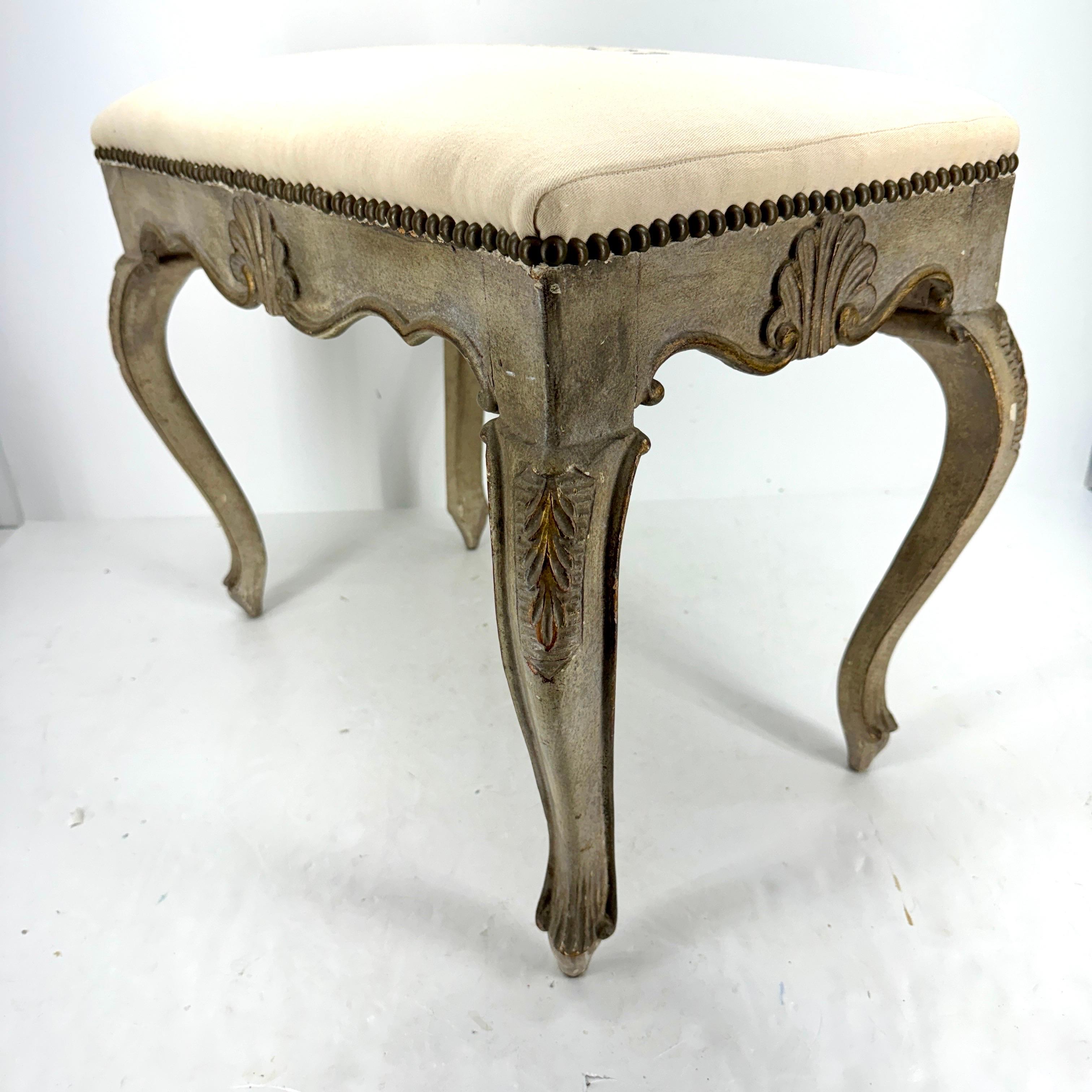 French Rococo Style Louis Vuitton Upholstered Bench with Rocaille For Sale 2