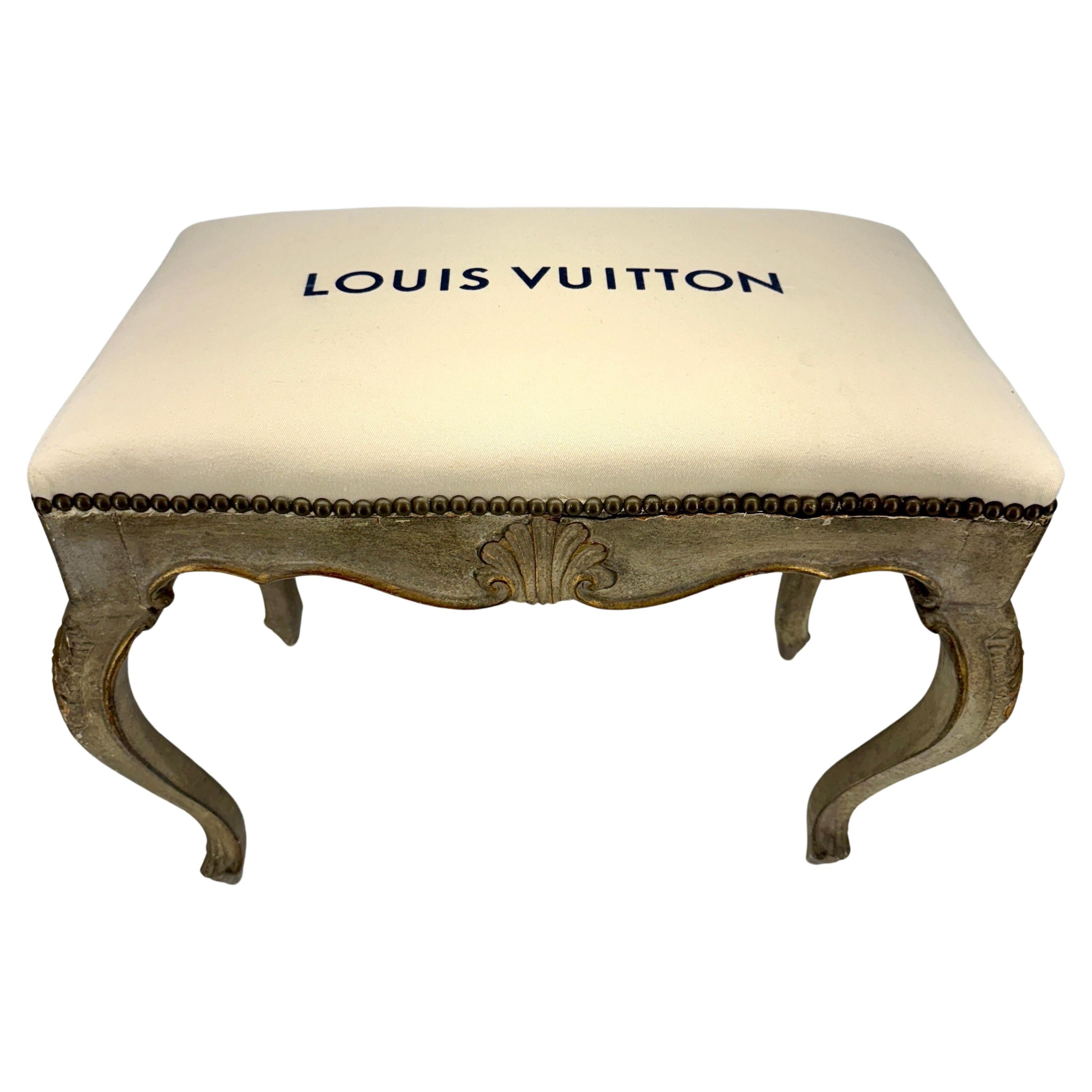 French Rococo Style Louis Vuitton Upholstered Bench with Rocaille For Sale