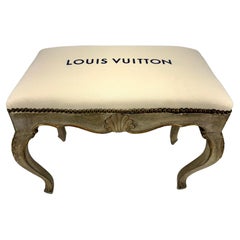 Retro French Rococo Style Louis Vuitton Upholstered Bench with Rocaille