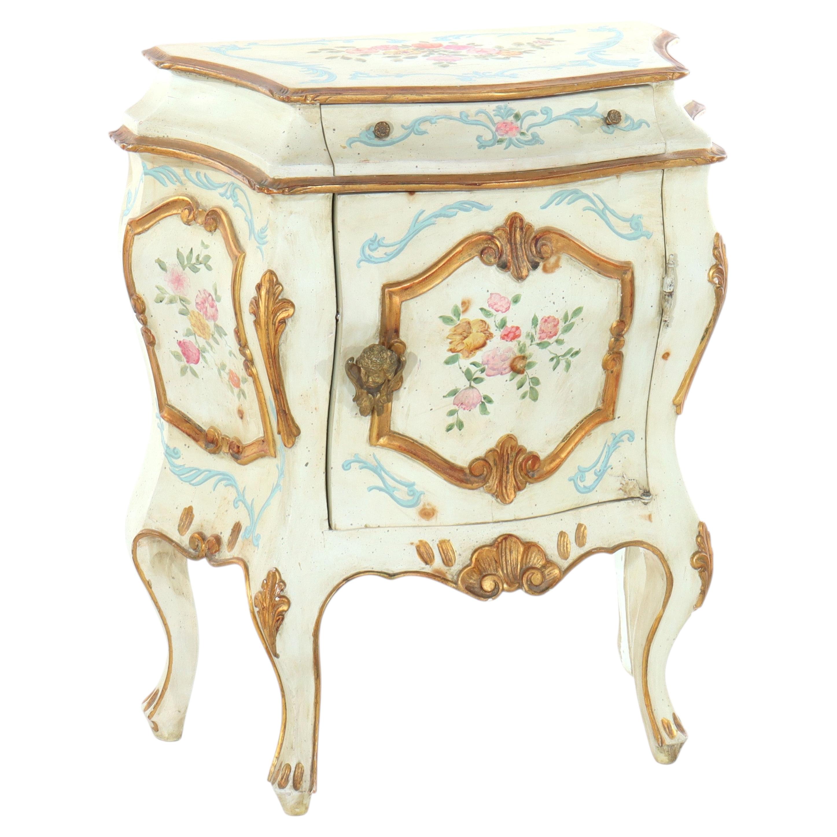 French Rococo Style Louis XIV Hand Painted Bombay Side Stand With Cherubs 20thC For Sale