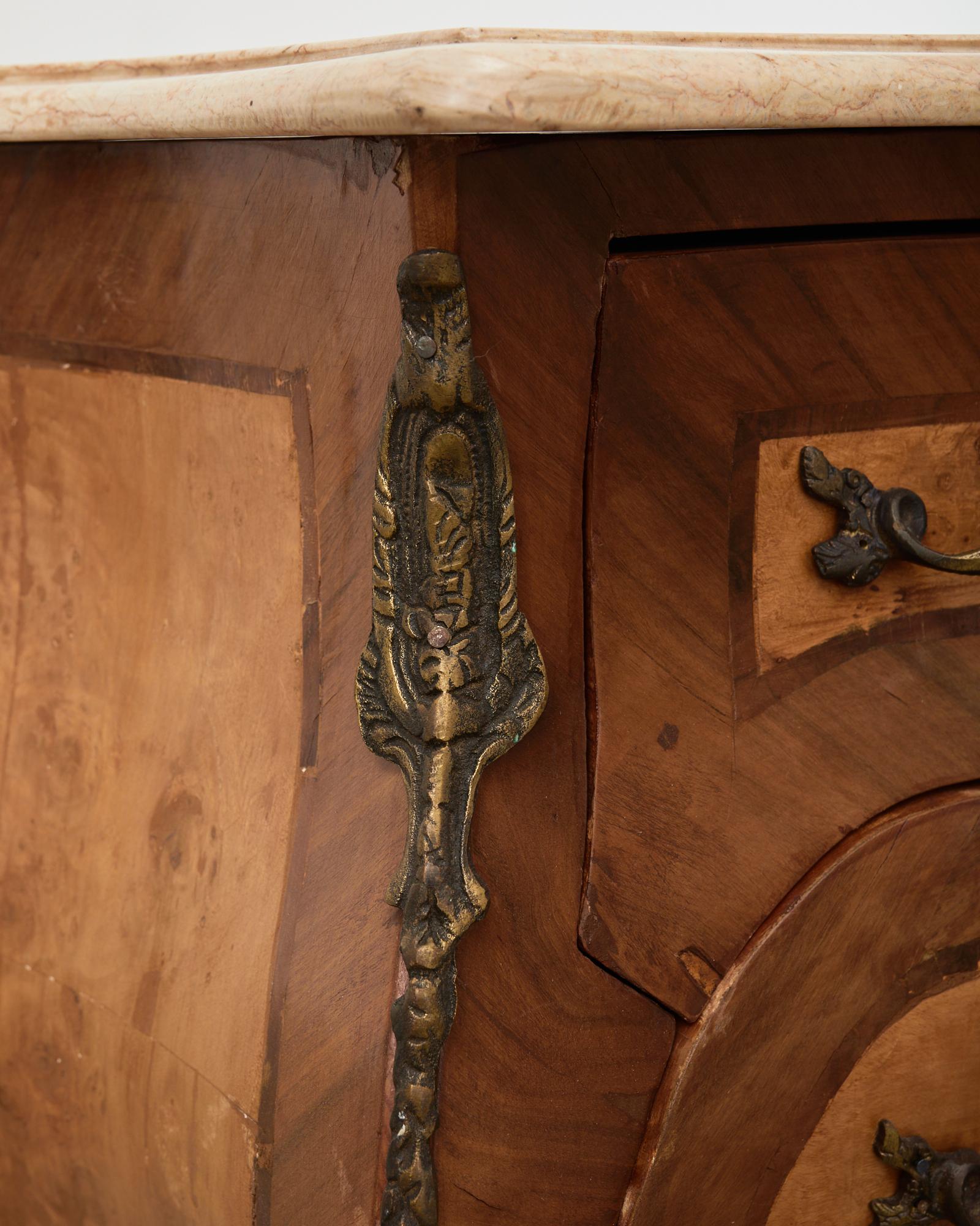 French Rococo Style Marble Top Bombe Chest For Sale 8