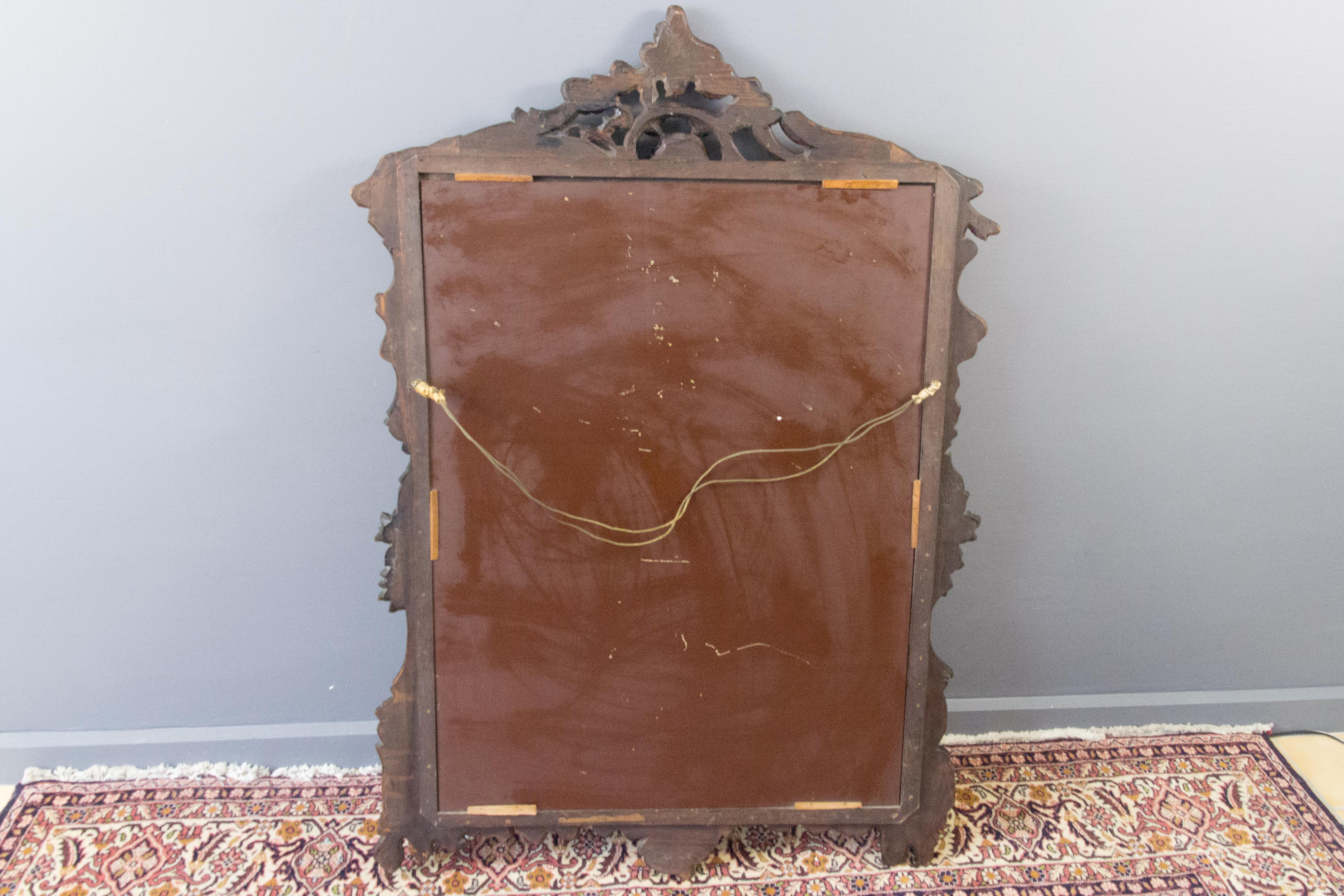 French Rococo Style Ornate Carved Wood Dark Brown Wall Mirror Early 20th Century For Sale 8