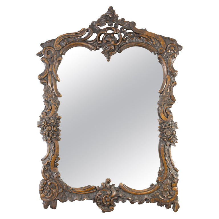 French Rococo Style Ornate Carved Wood Dark Brown Wall Mirror Early 20th  Century For Sale at 1stDibs