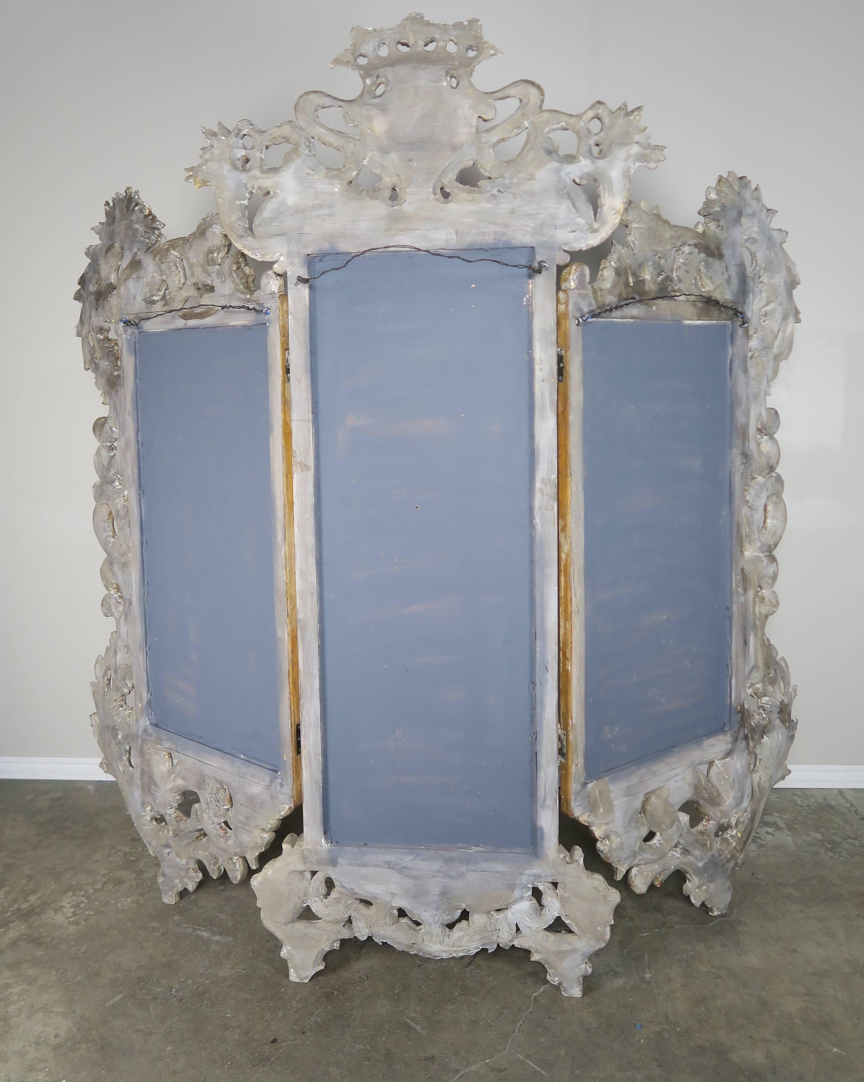 French Rococo Style Painted and Parcel-Gilt Three-Part Mirror 4