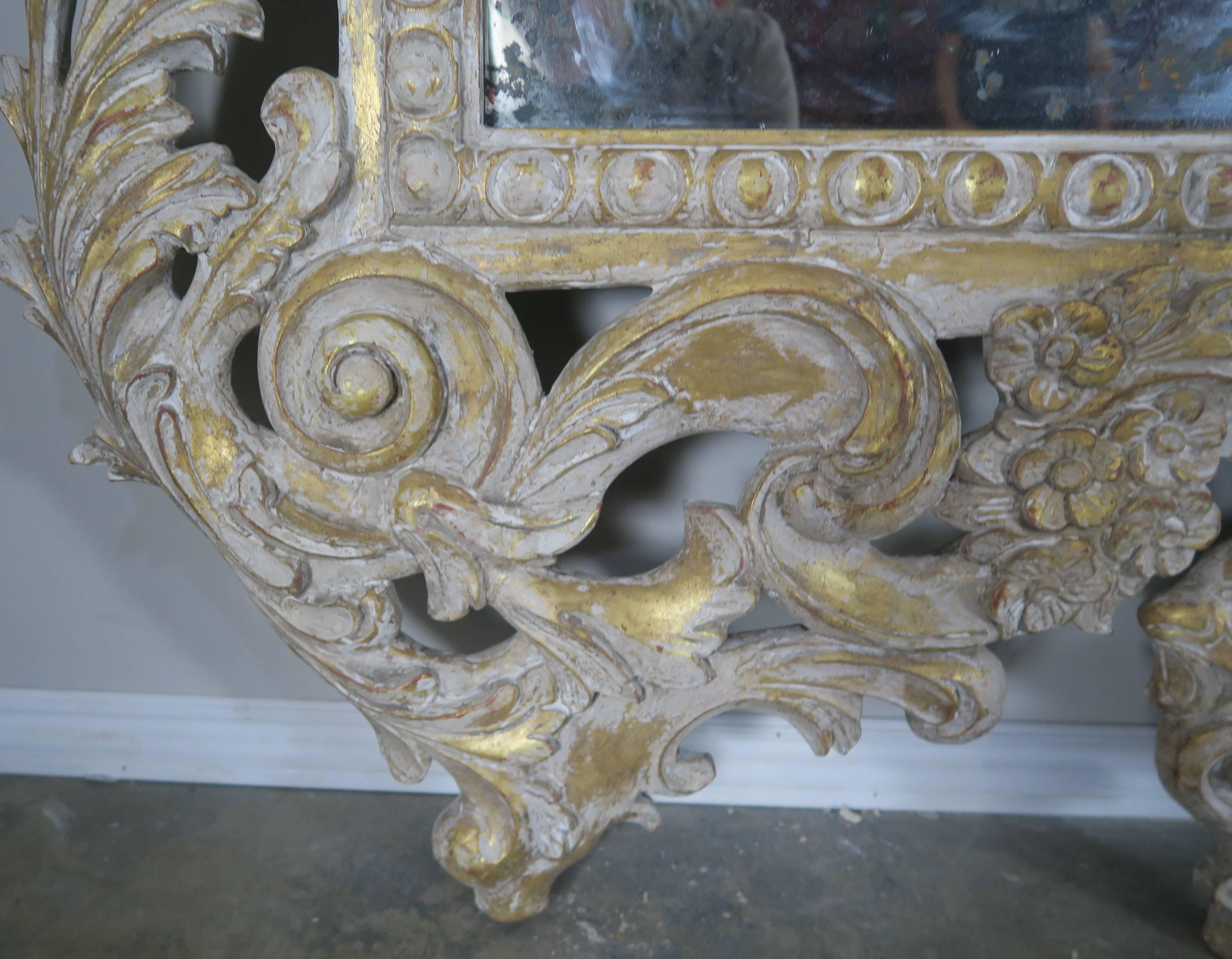20th Century French Rococo Style Painted and Parcel-Gilt Three-Part Mirror
