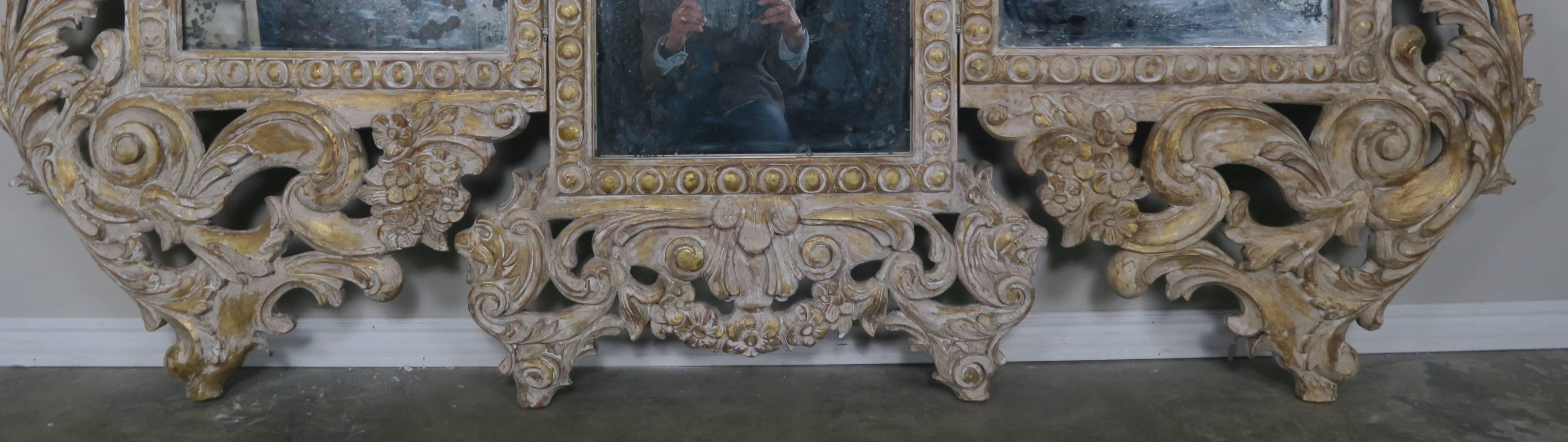 French Rococo Style Painted and Parcel-Gilt Three-Part Mirror 1