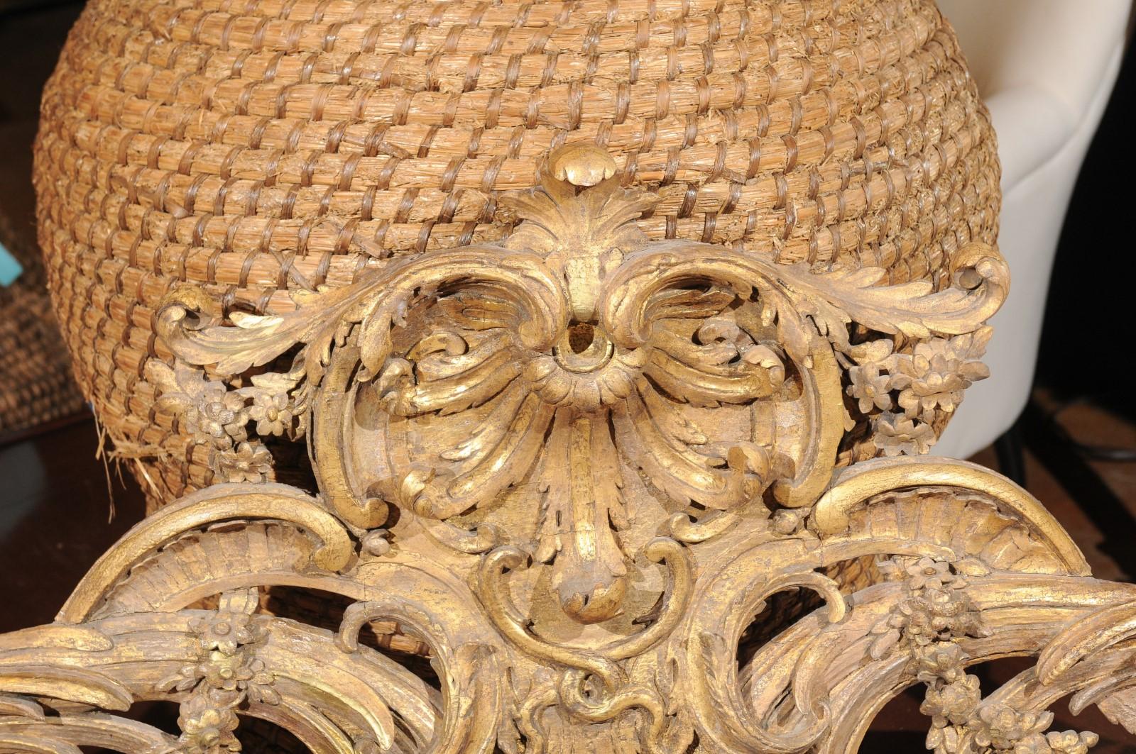 French Rococo Style Parcel-Gilt Carved Architectural Swag from the 19th Century (Holz)