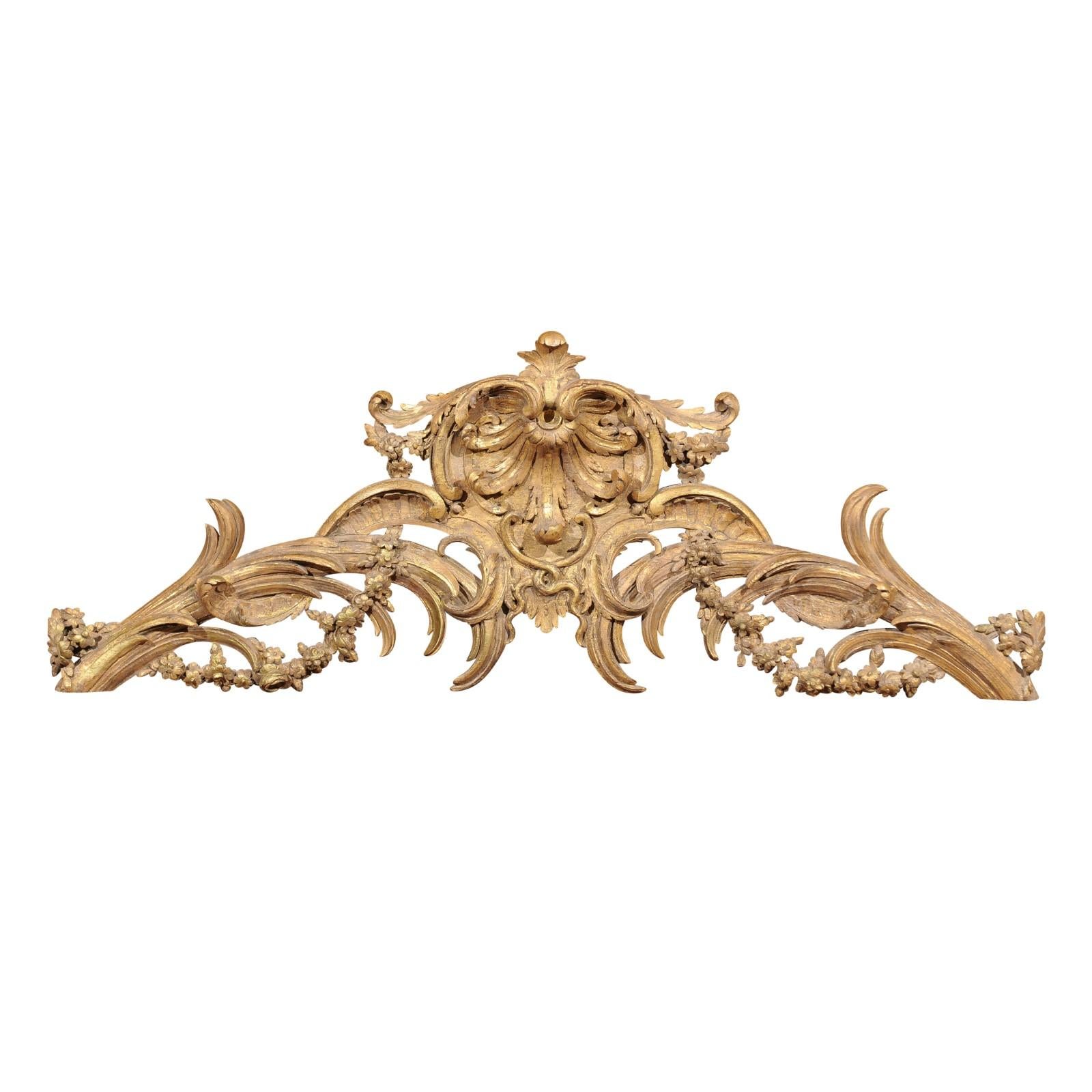 French Rococo Style Parcel-Gilt Carved Architectural Swag from the 19th Century