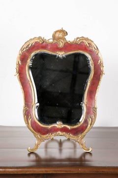 French Rococo Style Red Tortoise Shell and Gilt Bronze Footed Vanity Mirror
