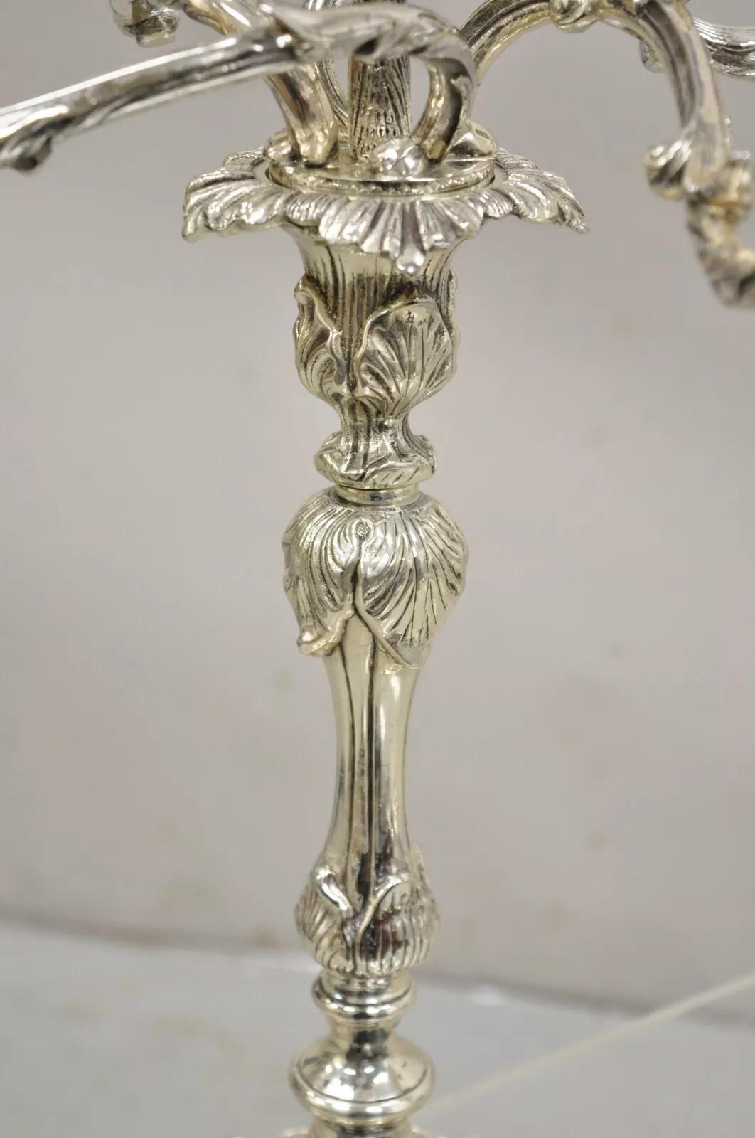 French Rococo Style Silver Gilt Silver Plated Branch 5 Arm Candelabras - Pair 6