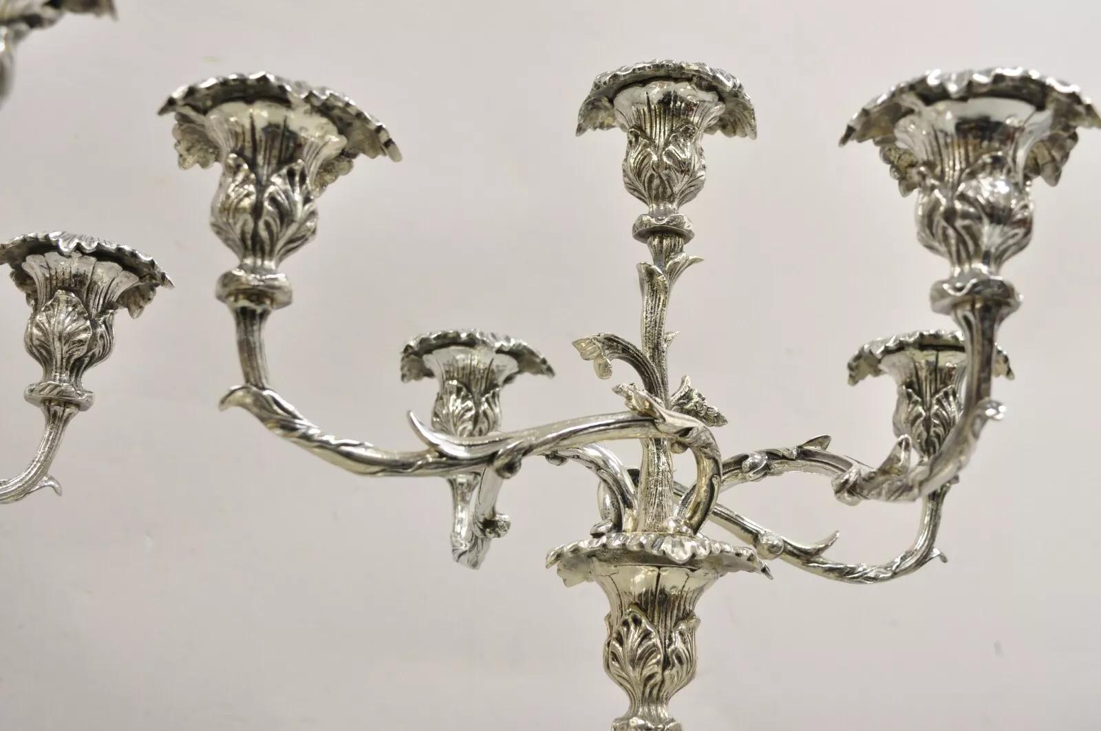 French Rococo Style Silver Gilt Silver Plated Branch 5 Arm Candelabras - Pair 7