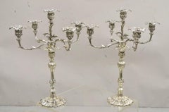 French Rococo Style Silver Gilt Silver Plated Branch 5 Arm Candelabras - Pair