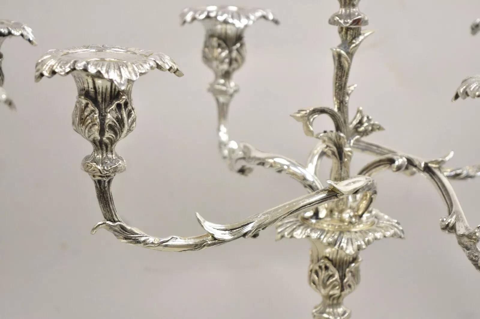 French Rococo Style Silver Gilt Silver Plated Branch 5 Arm Candelabras - Pair 1