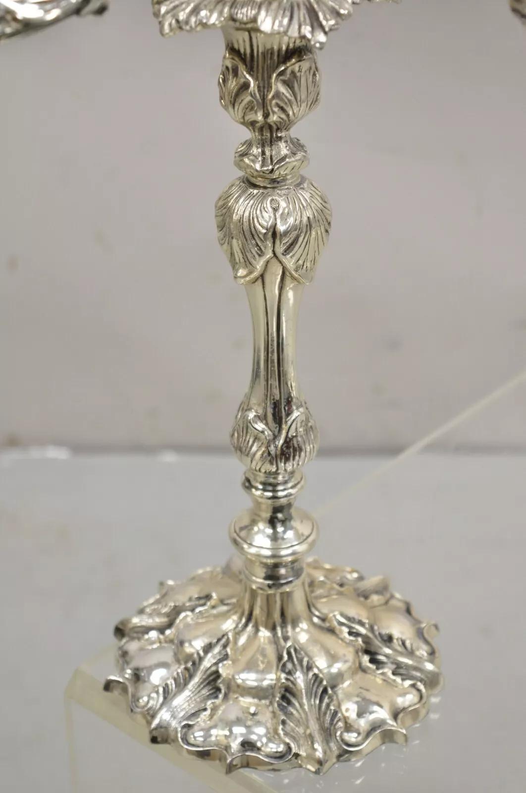 French Rococo Style Silver Gilt Silver Plated Branch 5 Arm Candelabras - Pair 2