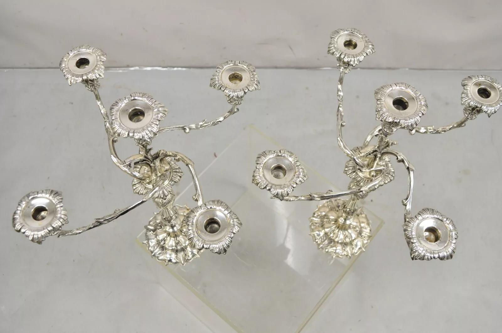 French Rococo Style Silver Gilt Silver Plated Branch 5 Arm Candelabras - Pair 3