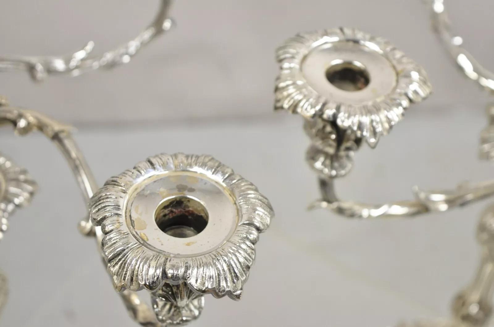 French Rococo Style Silver Gilt Silver Plated Branch 5 Arm Candelabras - Pair 4