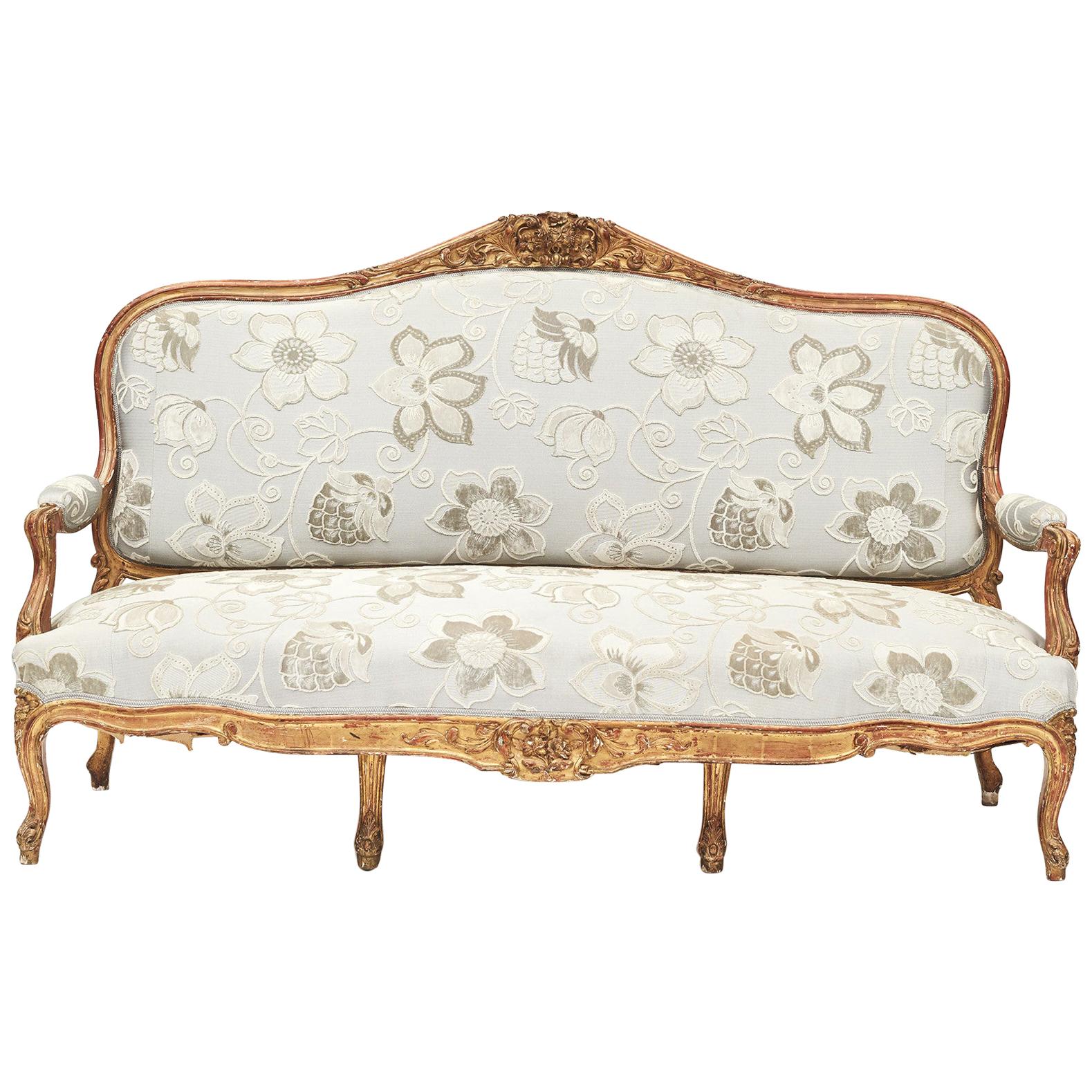 French Rococo Style Gilt Sofa Bench For Sale