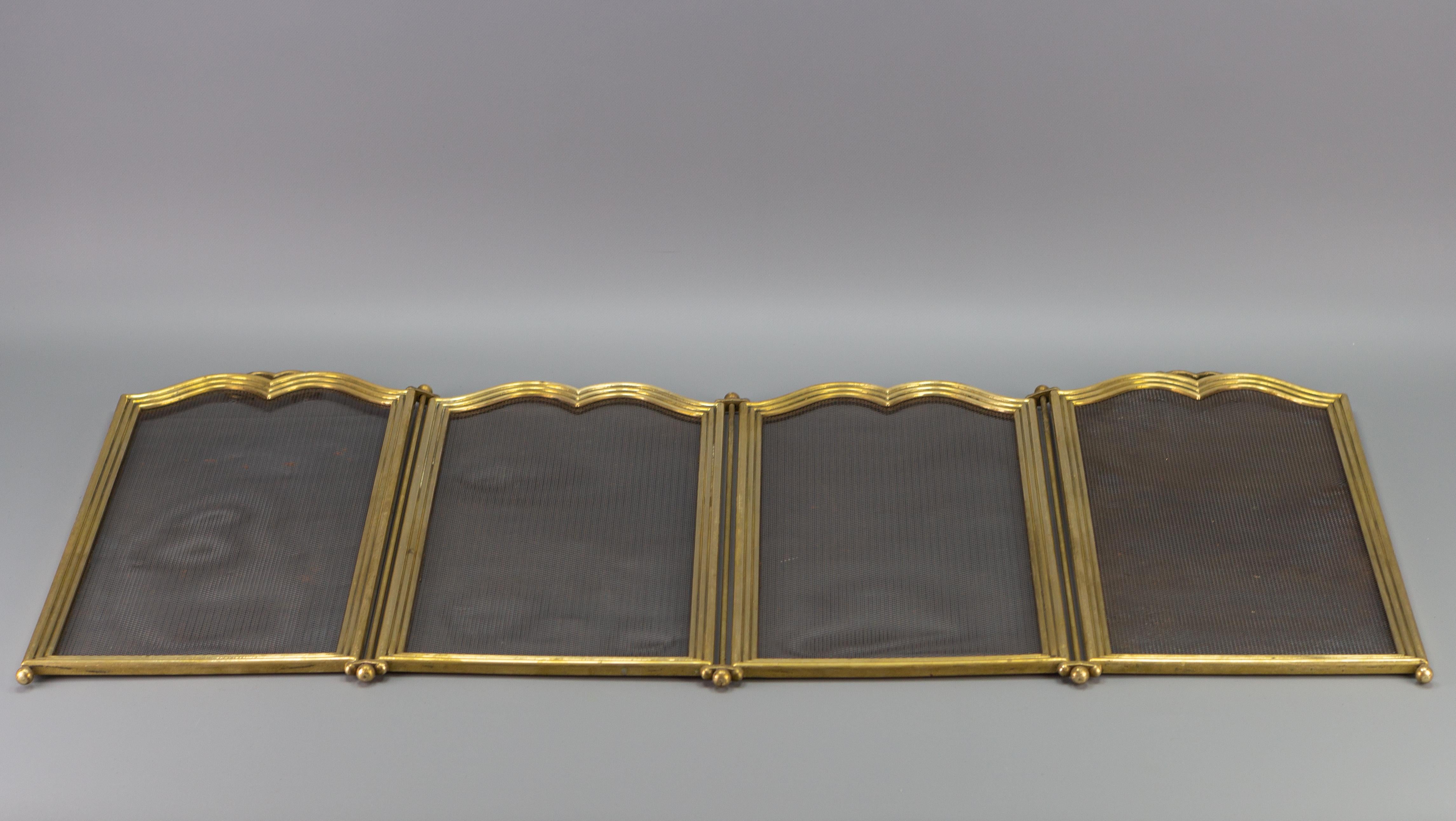 French Rococo Style Vintage Brass Four Sections Fireplace Screen 5