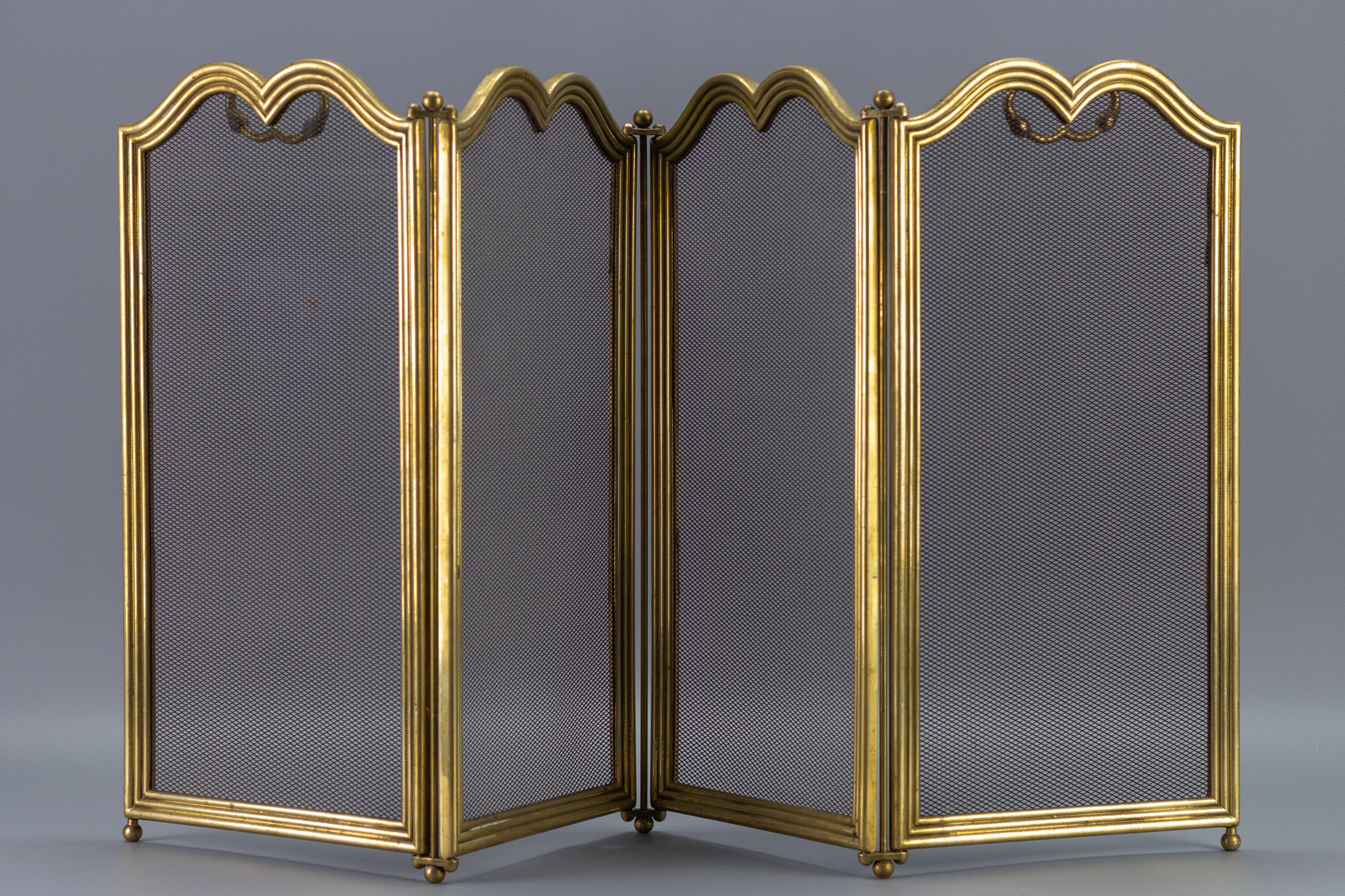 French Rococo Style Vintage Brass Four Sections Fireplace Screen 11