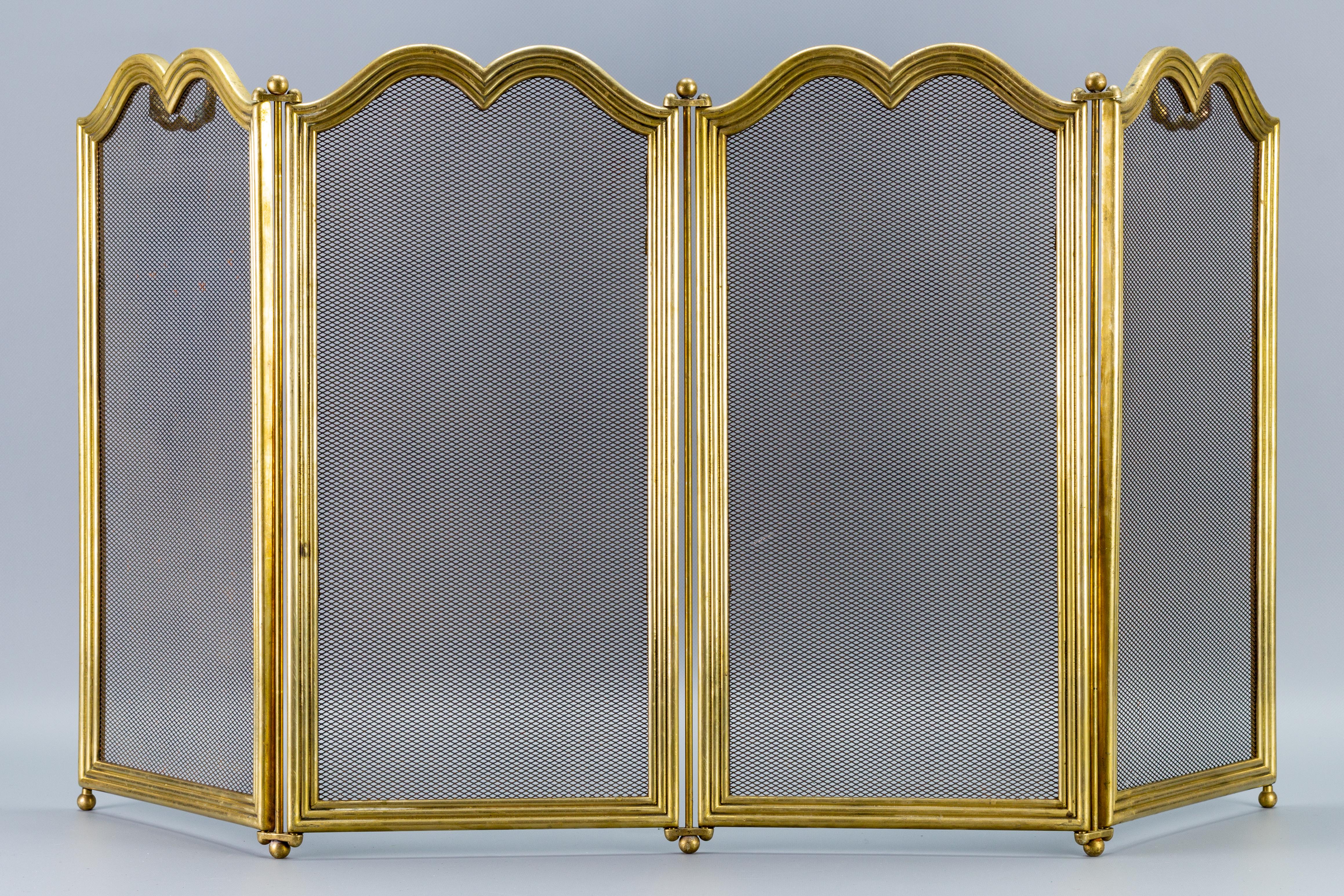 French Rococo Style Vintage Brass Four Sections Fireplace Screen 12