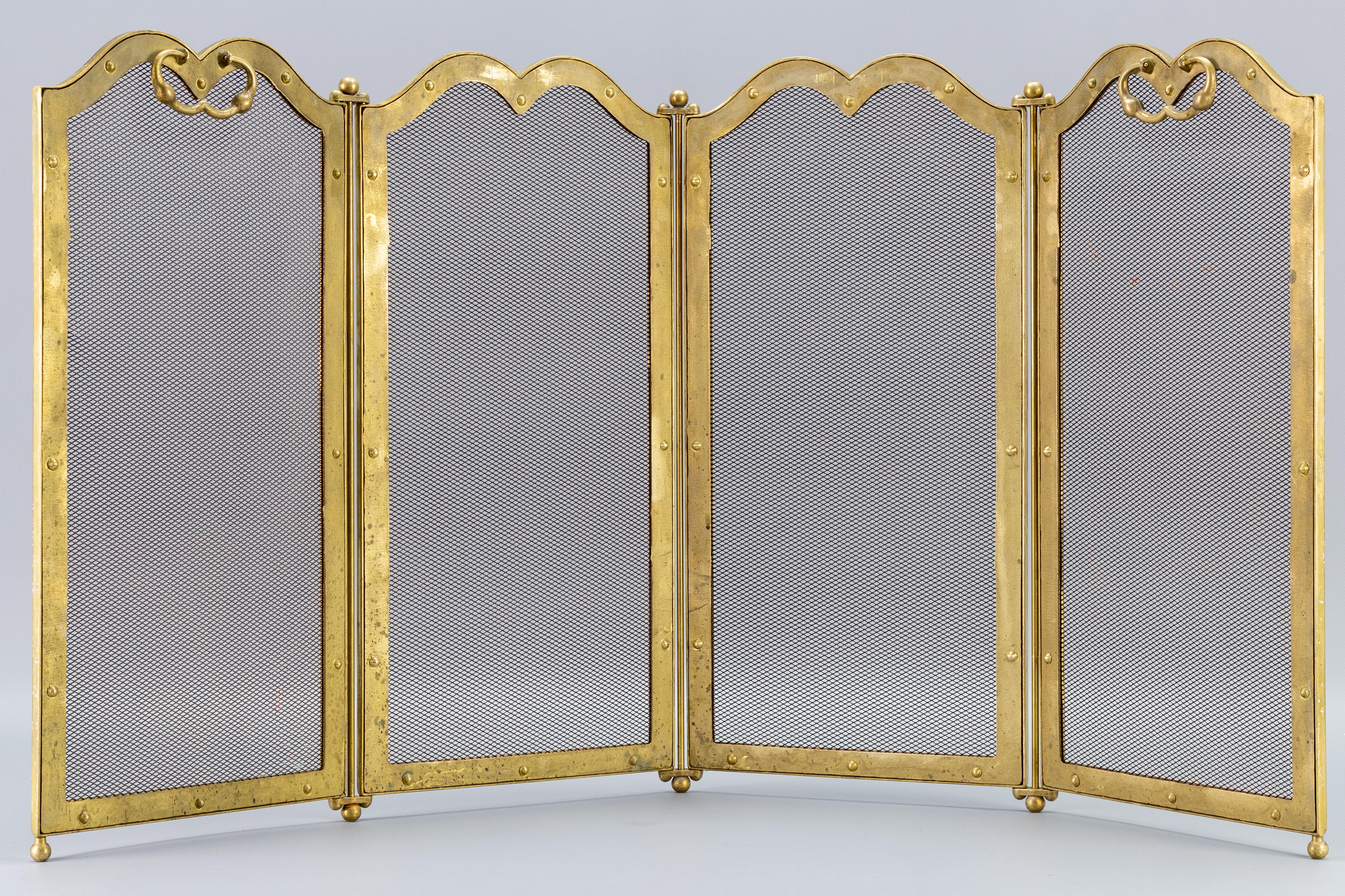 Mid-20th Century French Rococo Style Vintage Brass Four Sections Fireplace Screen