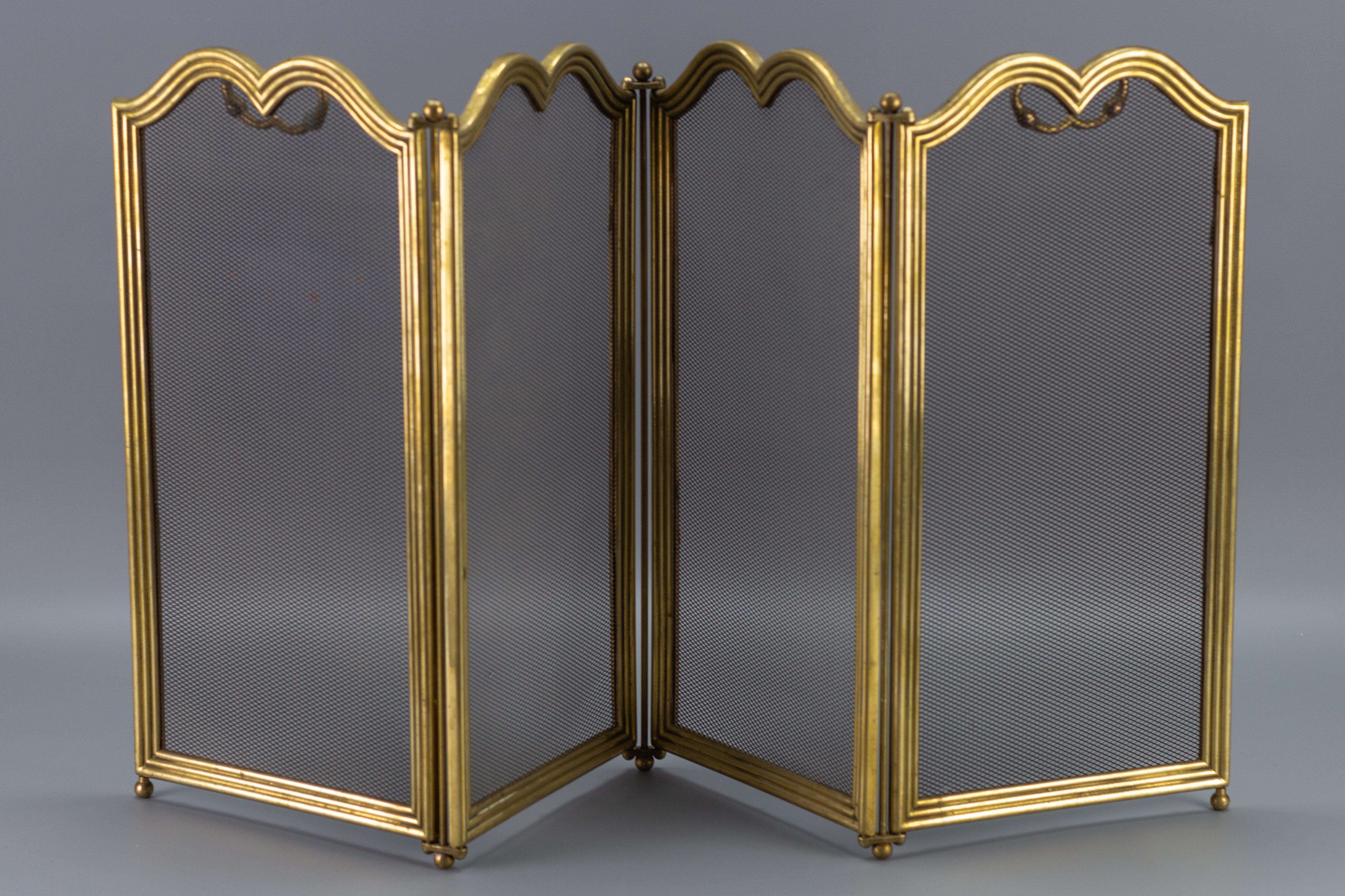 Metal French Rococo Style Vintage Brass Four Sections Fireplace Screen