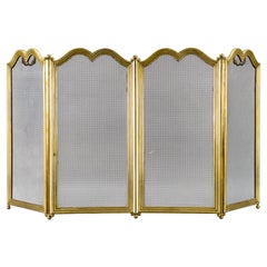 French Rococo Style Vintage Brass Four Sections Fireplace Screen