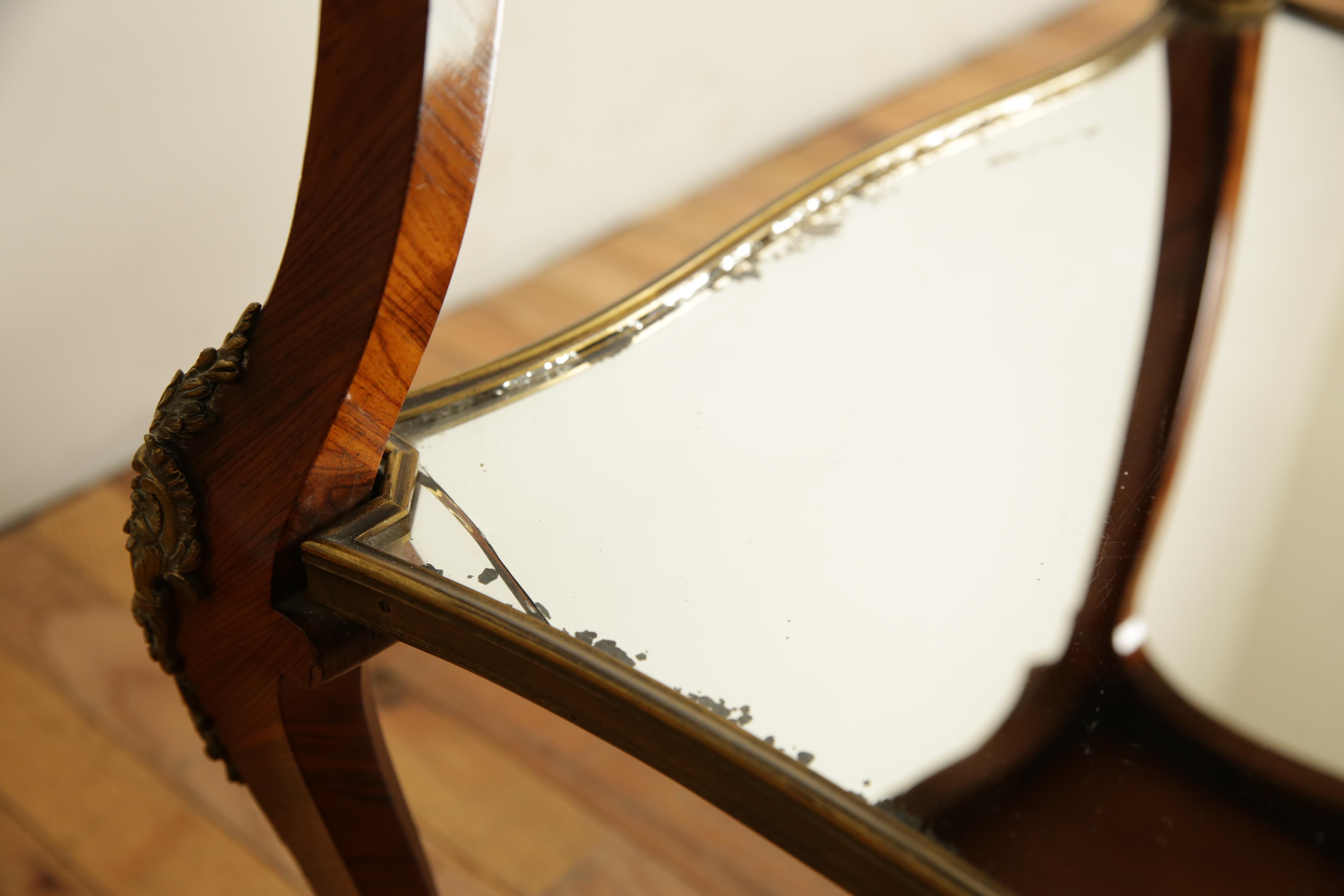 French Rococo Style Walnut Veneer & Brass Mounted 2-Tier Tray Table, 19th cen. 6