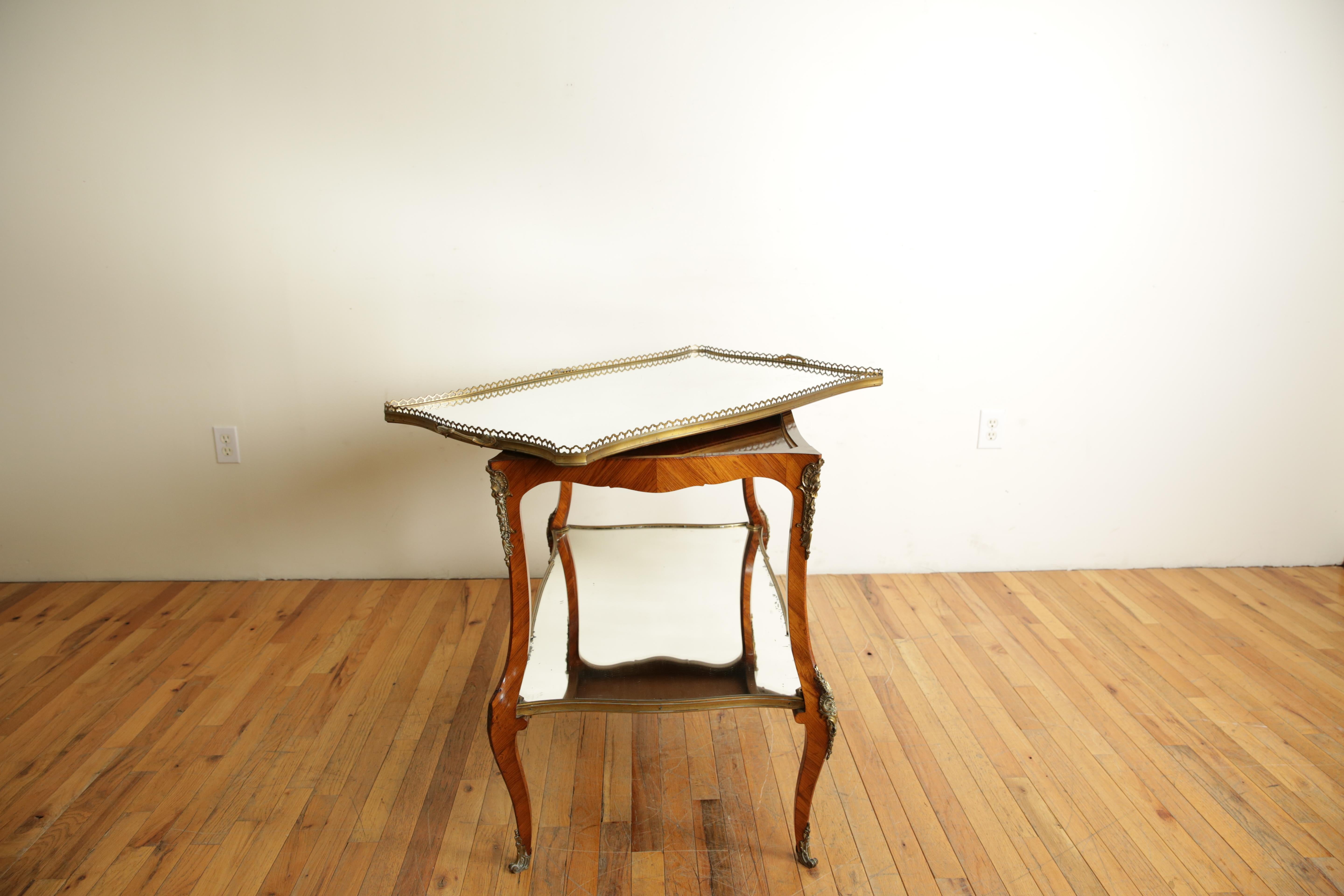 French Rococo Style Walnut Veneer & Brass Mounted 2-Tier Tray Table, 19th cen. 7