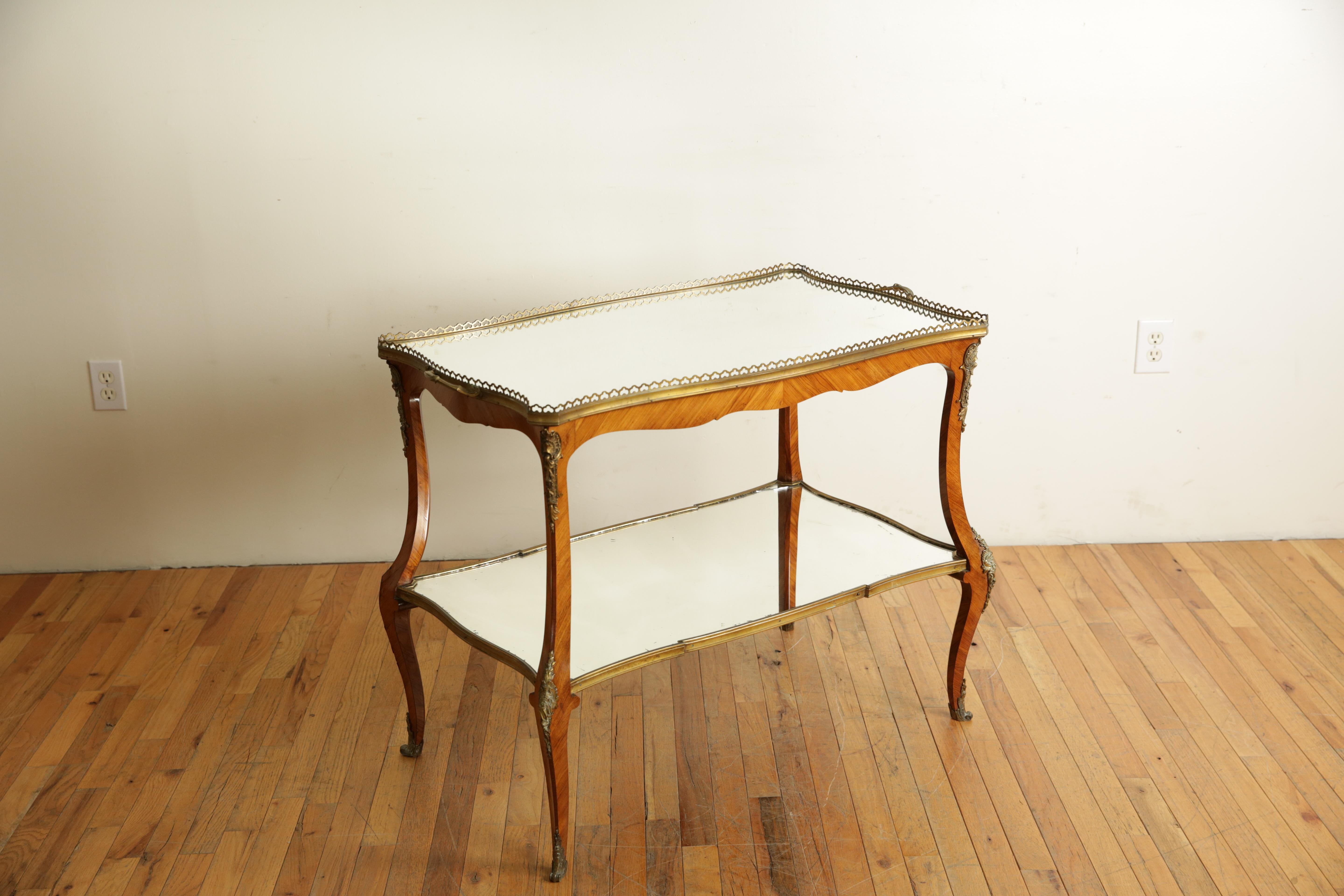 Rococo Revival French Rococo Style Walnut Veneer & Brass Mounted 2-Tier Tray Table, 19th cen.