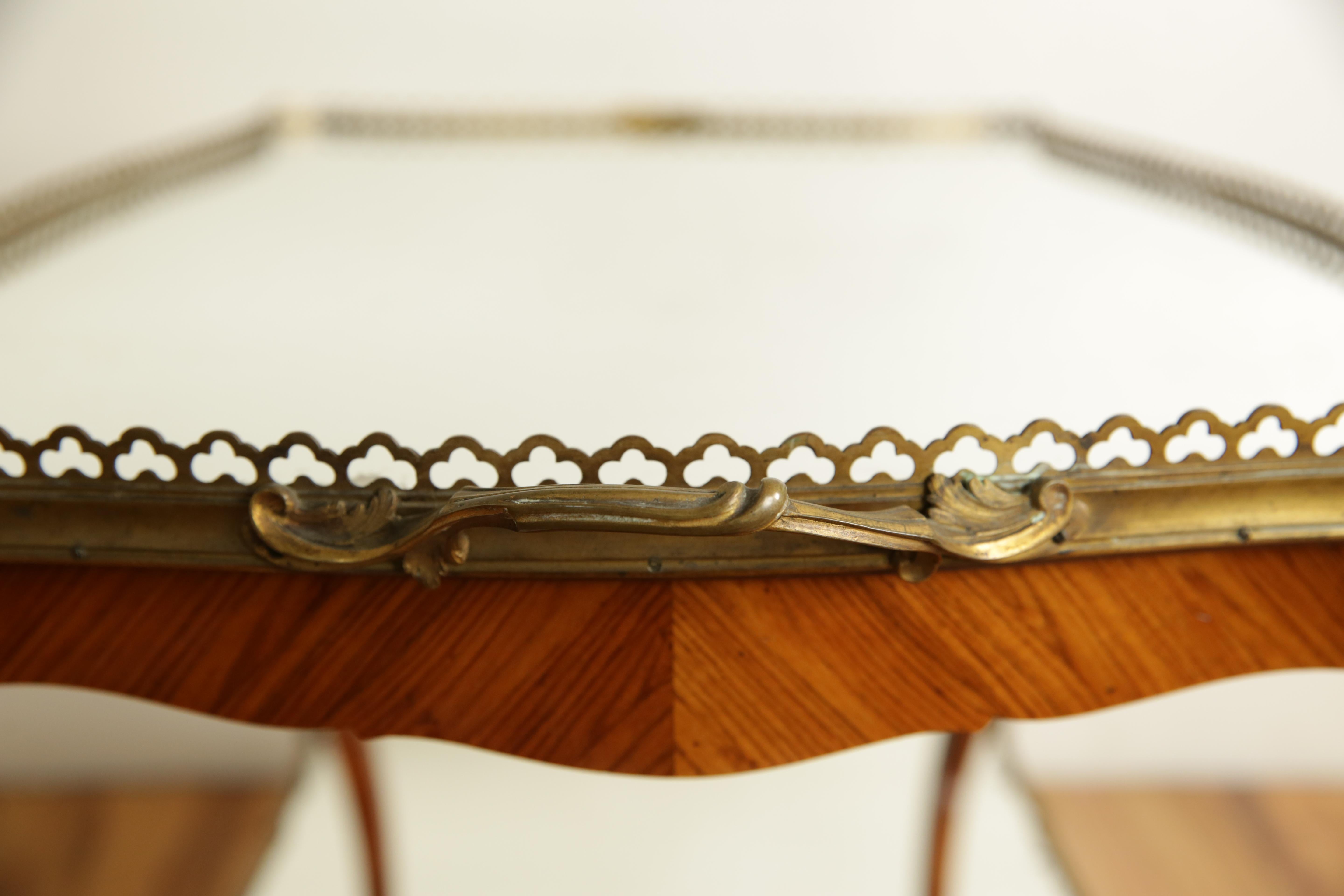 Late 19th Century French Rococo Style Walnut Veneer & Brass Mounted 2-Tier Tray Table, 19th cen.