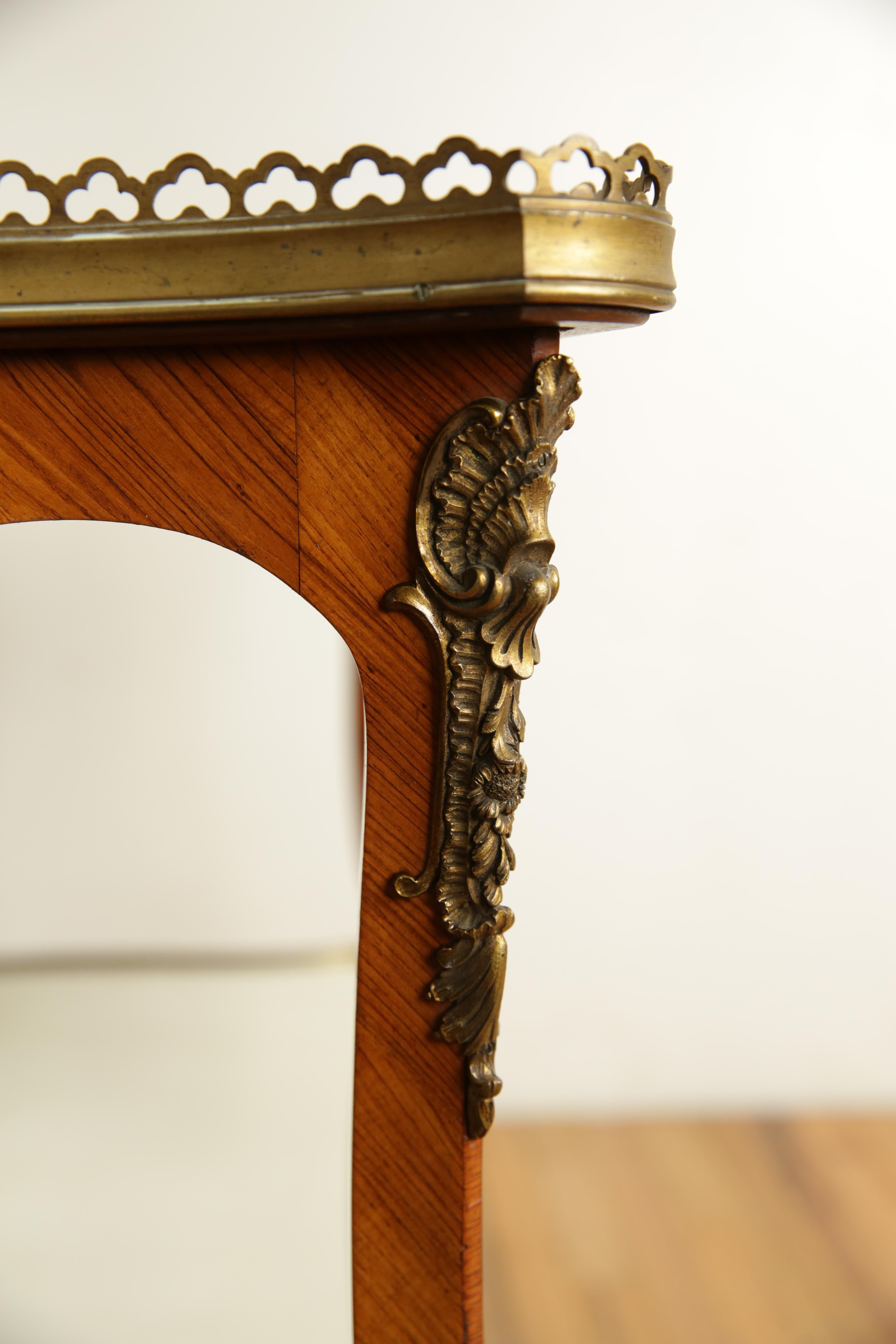 French Rococo Style Walnut Veneer & Brass Mounted 2-Tier Tray Table, 19th cen. 2