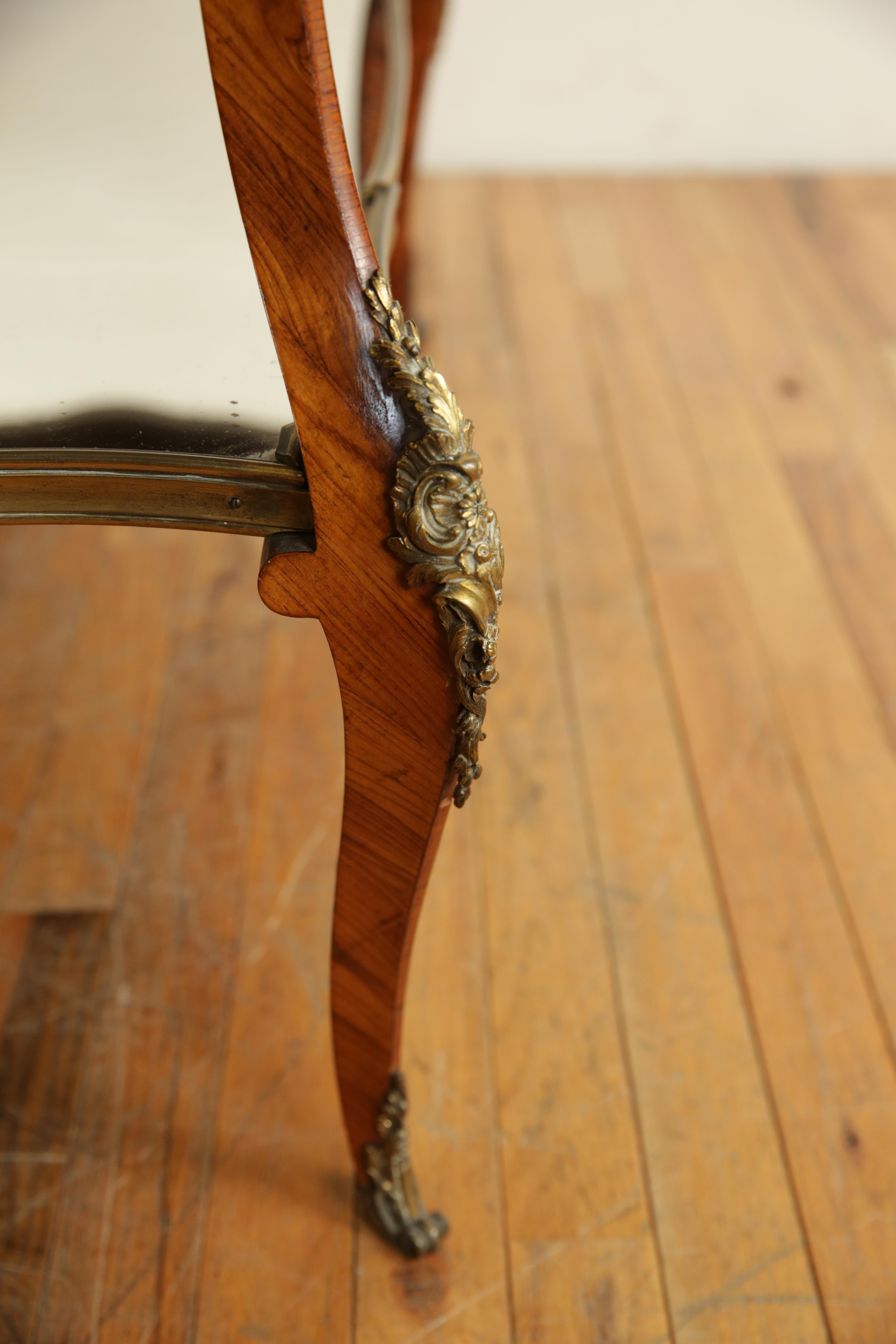 French Rococo Style Walnut Veneer & Brass Mounted 2-Tier Tray Table, 19th cen. 3
