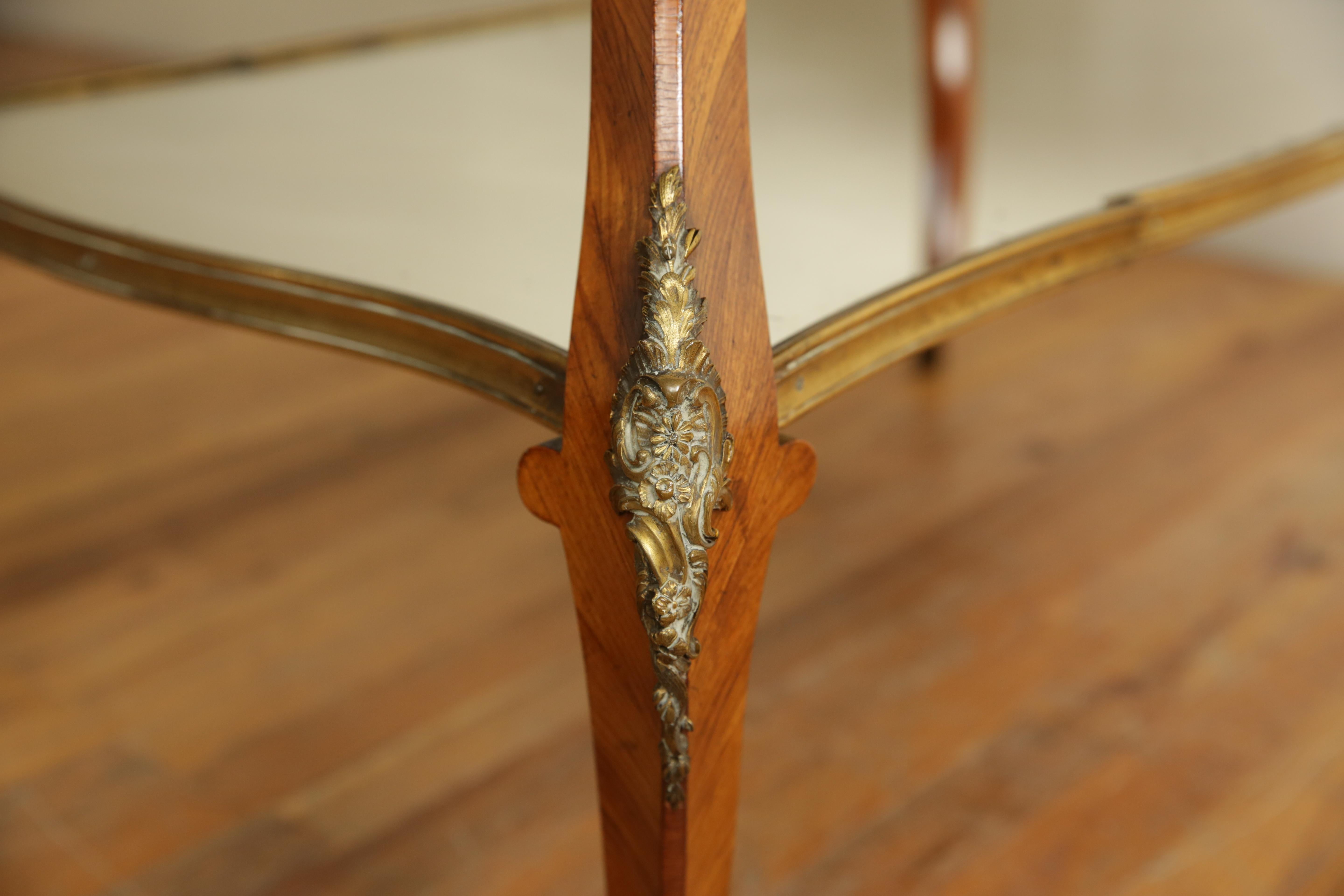 French Rococo Style Walnut Veneer & Brass Mounted 2-Tier Tray Table, 19th cen. 4