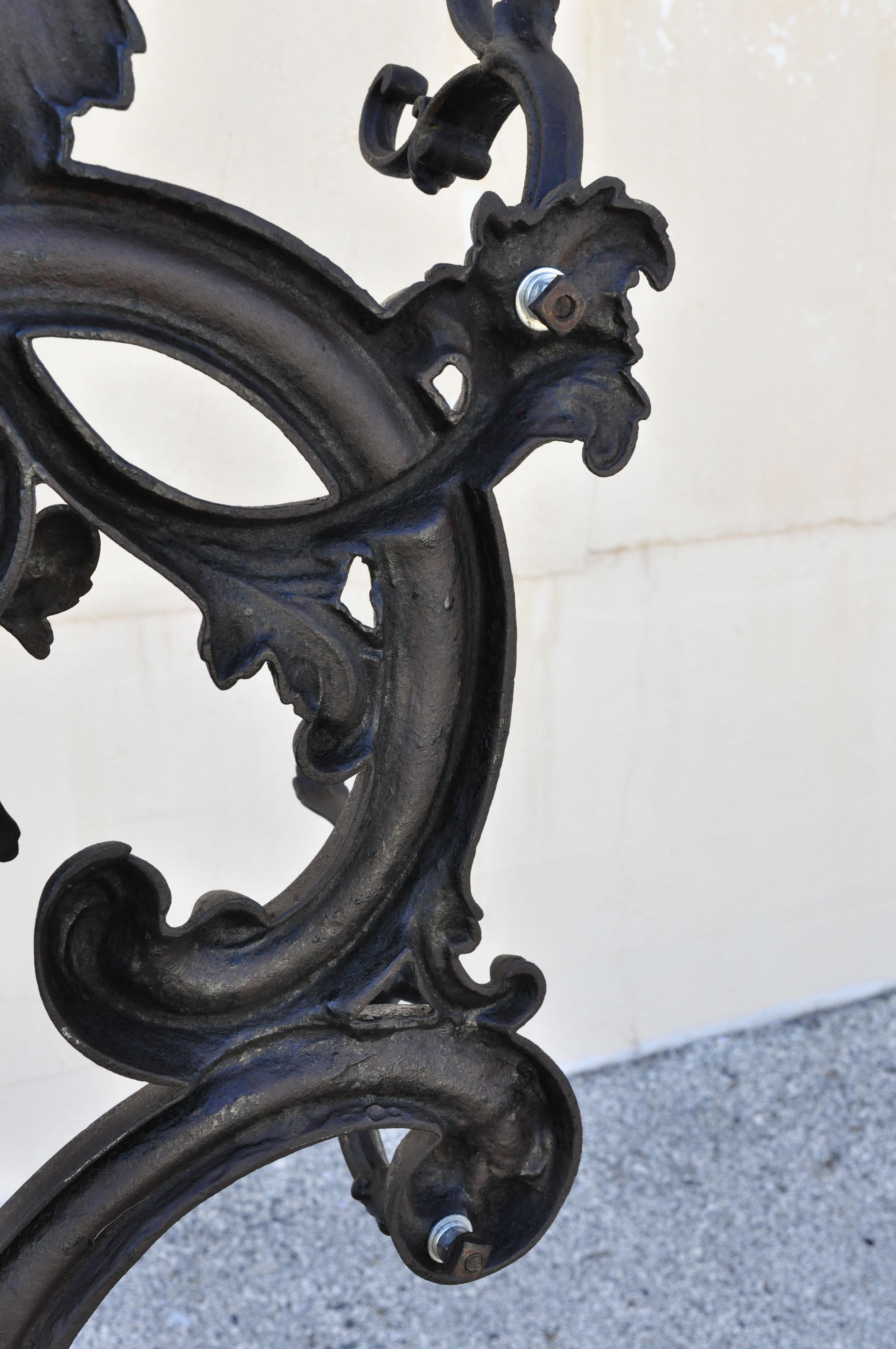French Rococo Victorian Cast Iron Black Hall Tree Coat Rack Mirror Tall Stand 2