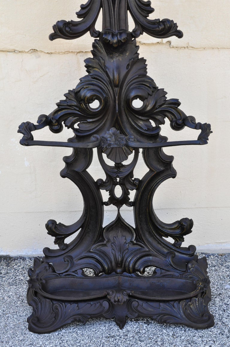 French Rococo Victorian Cast Iron Black Hall Tree Coat Rack Mirror Tall