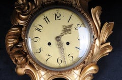 French Rococo Wall Clock 19th Century, Gold