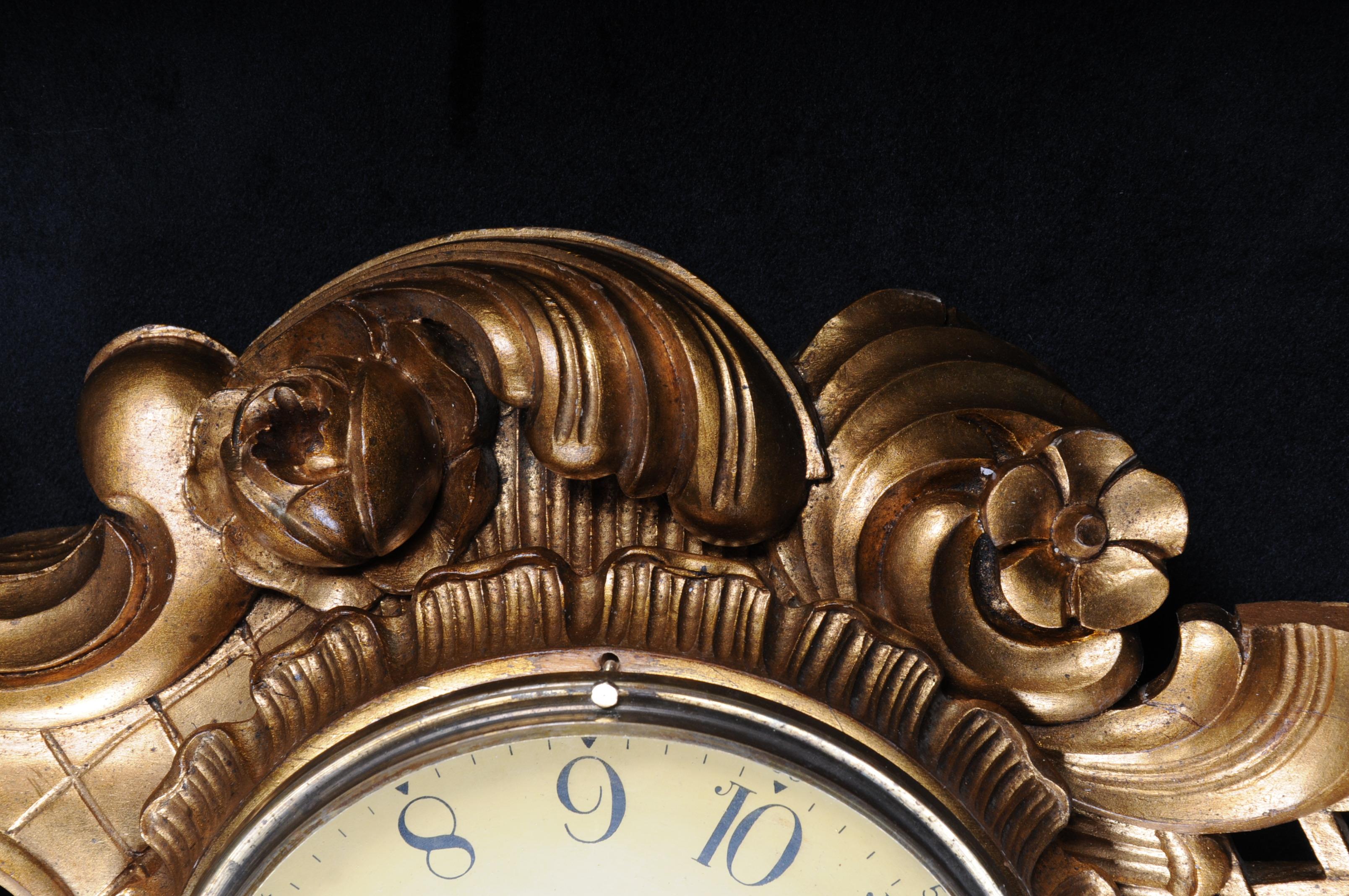 Wood French Rococo Wall Clock 19th Century, Gold