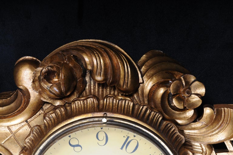 Wood French Rococo Wall Clock 19th Century, Gold For Sale