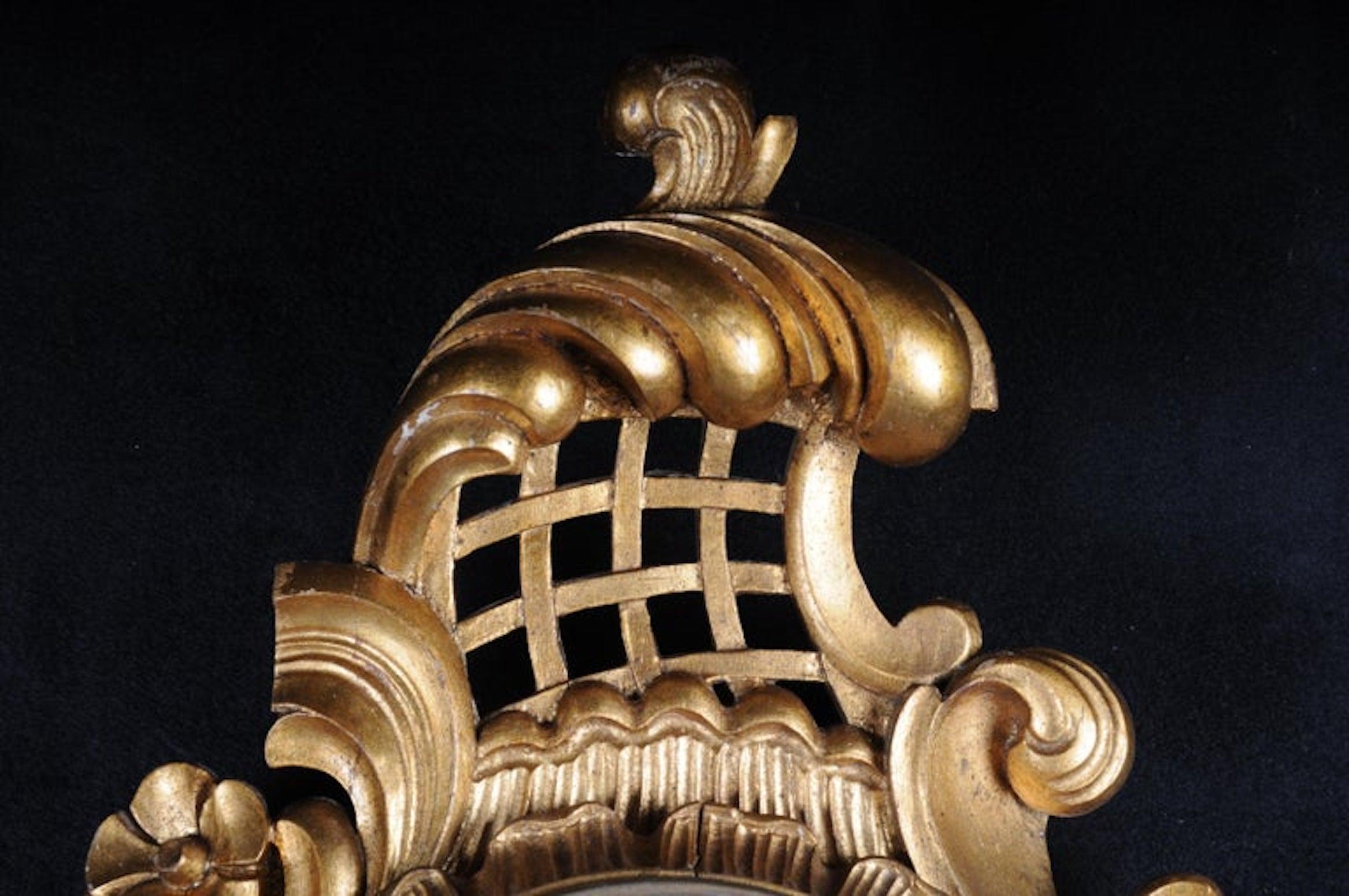 Wood French Rococo Wall Clock 19th Century, Gold For Sale