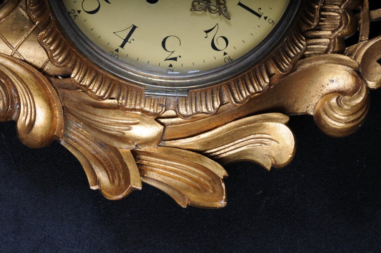 French Rococo Wall Clock 19th Century, Gold For Sale 1
