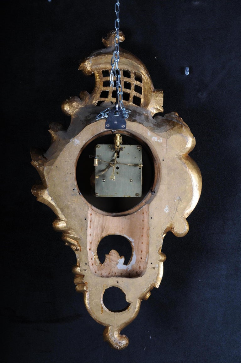 French Rococo Wall Clock 19th Century, Gold For Sale 2