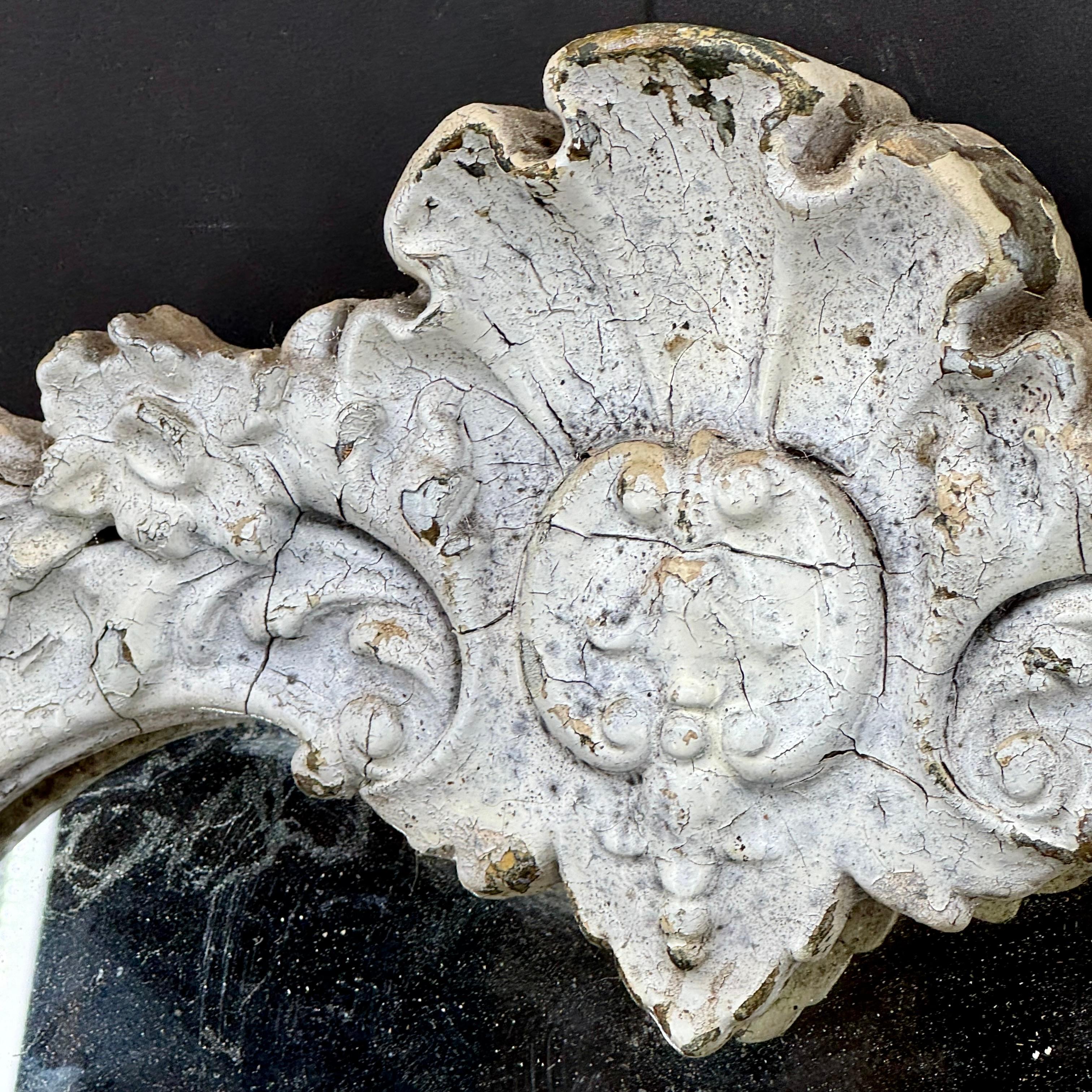 French Rococo White Painted Wood Wall Mirror For Sale 6