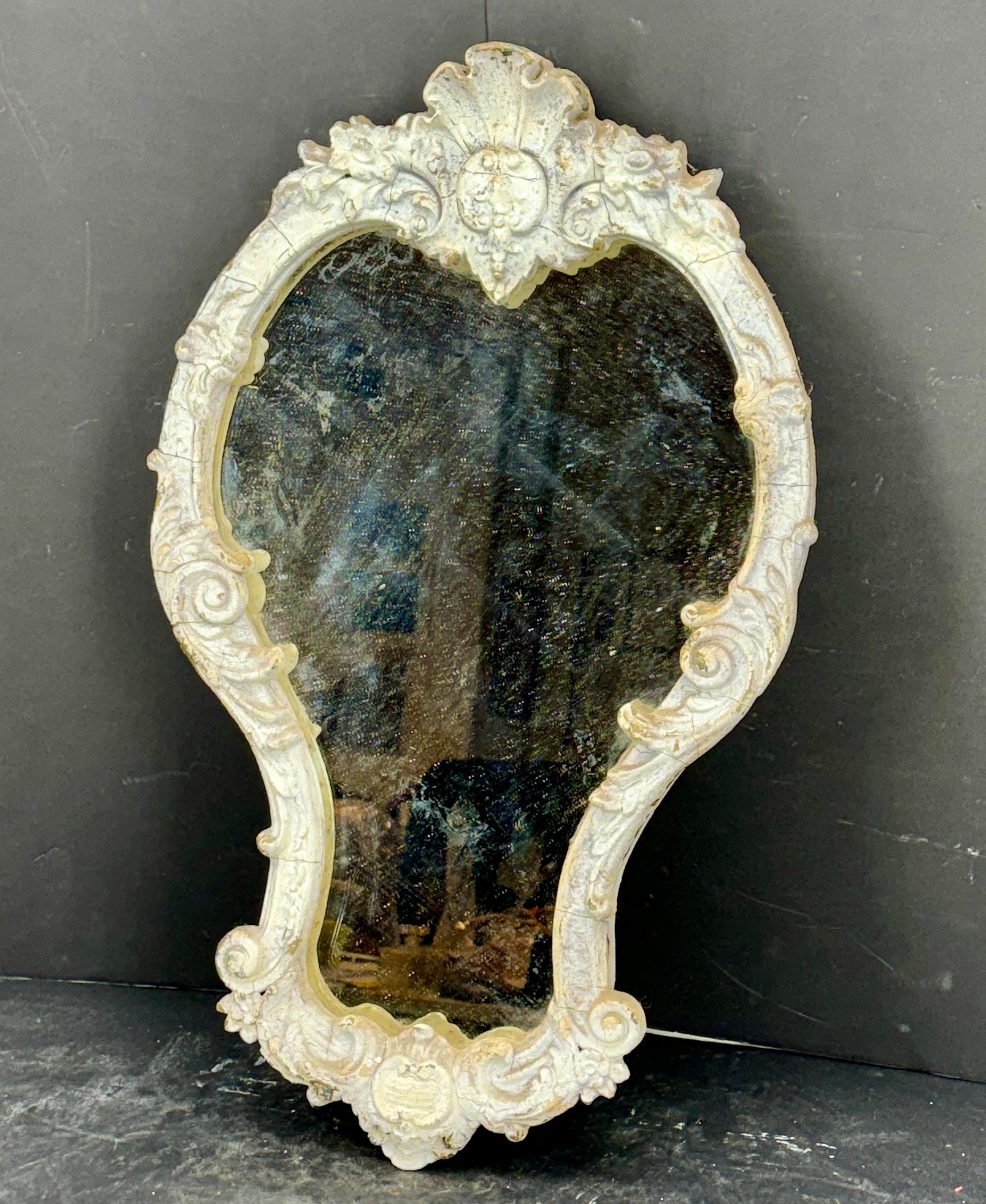 French Rococo White Painted Wood Wall Mirror For Sale 3